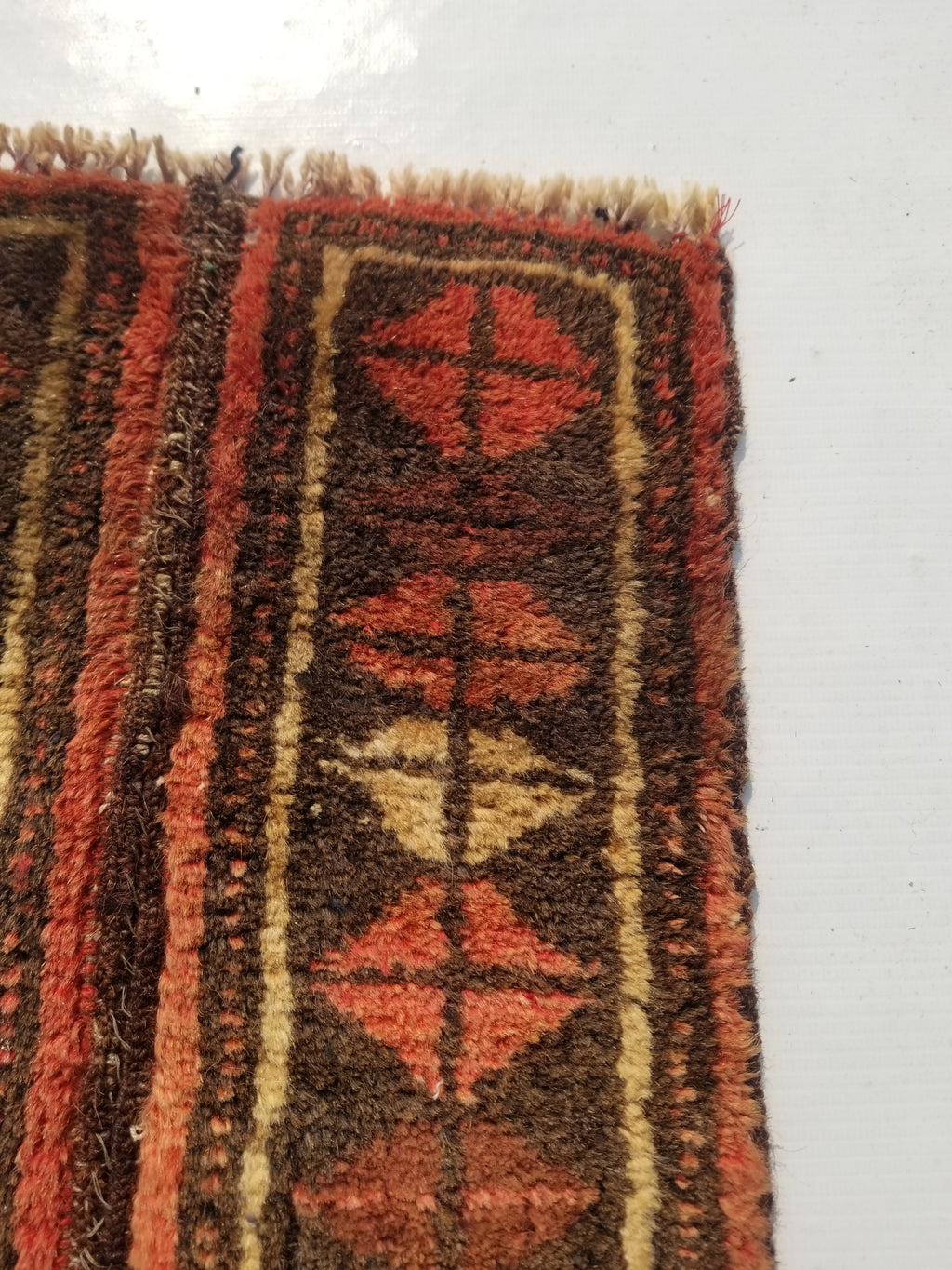 Distressed Antique Traditional Handmade Oriental Wool Multicolor Rug 55x28cm