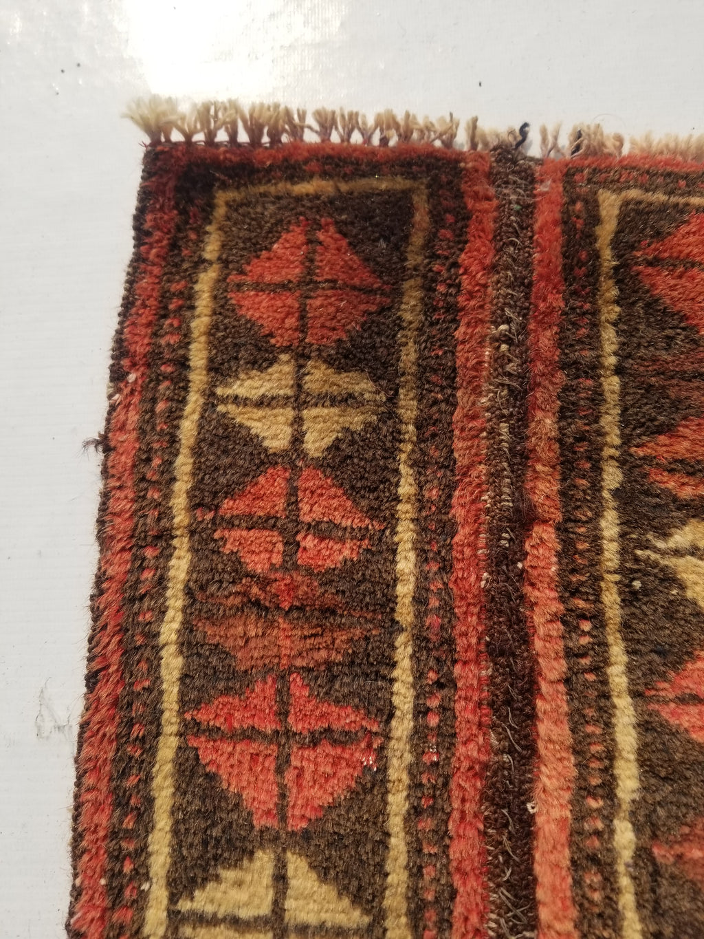 Distressed Antique Traditional Handmade Oriental Wool Multicolor Rug 55x28cm