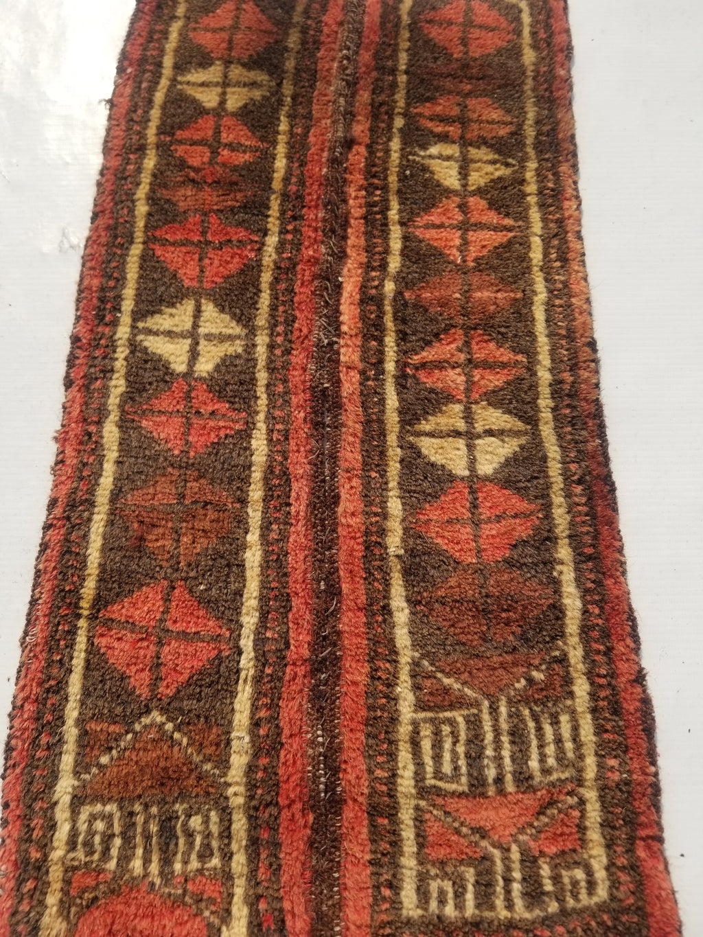 Distressed Antique Traditional Handmade Oriental Wool Multicolor Rug 55x28cm