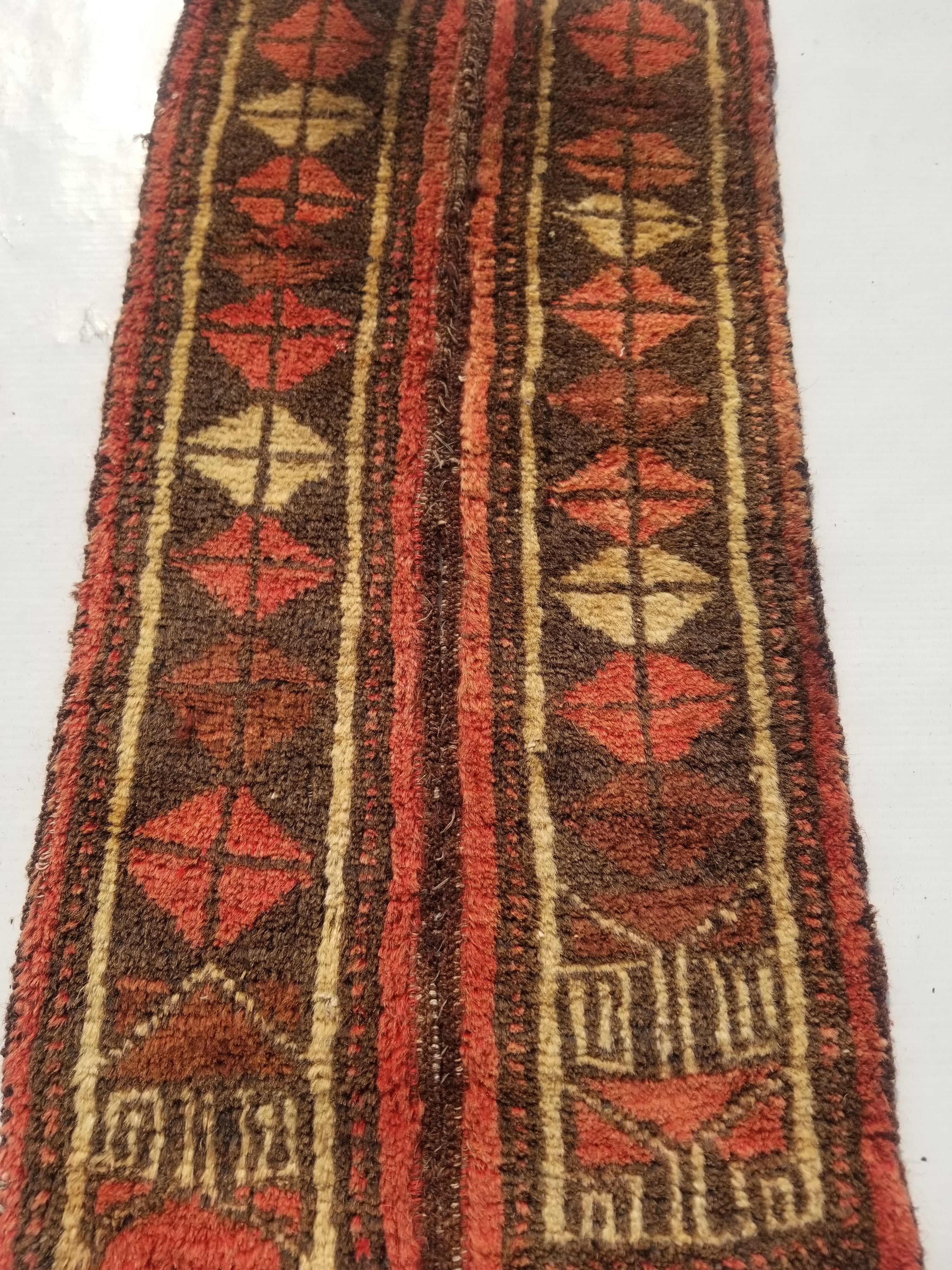 Distressed Antique Traditional Handmade Oriental Wool Multicolor Rug 55x28cm