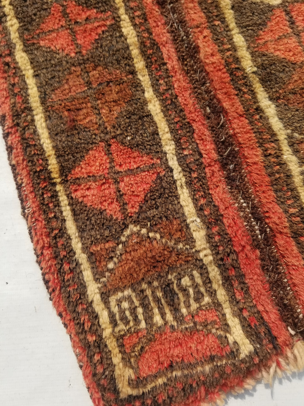 Distressed Antique Traditional Handmade Oriental Wool Multicolor Rug 55x28cm