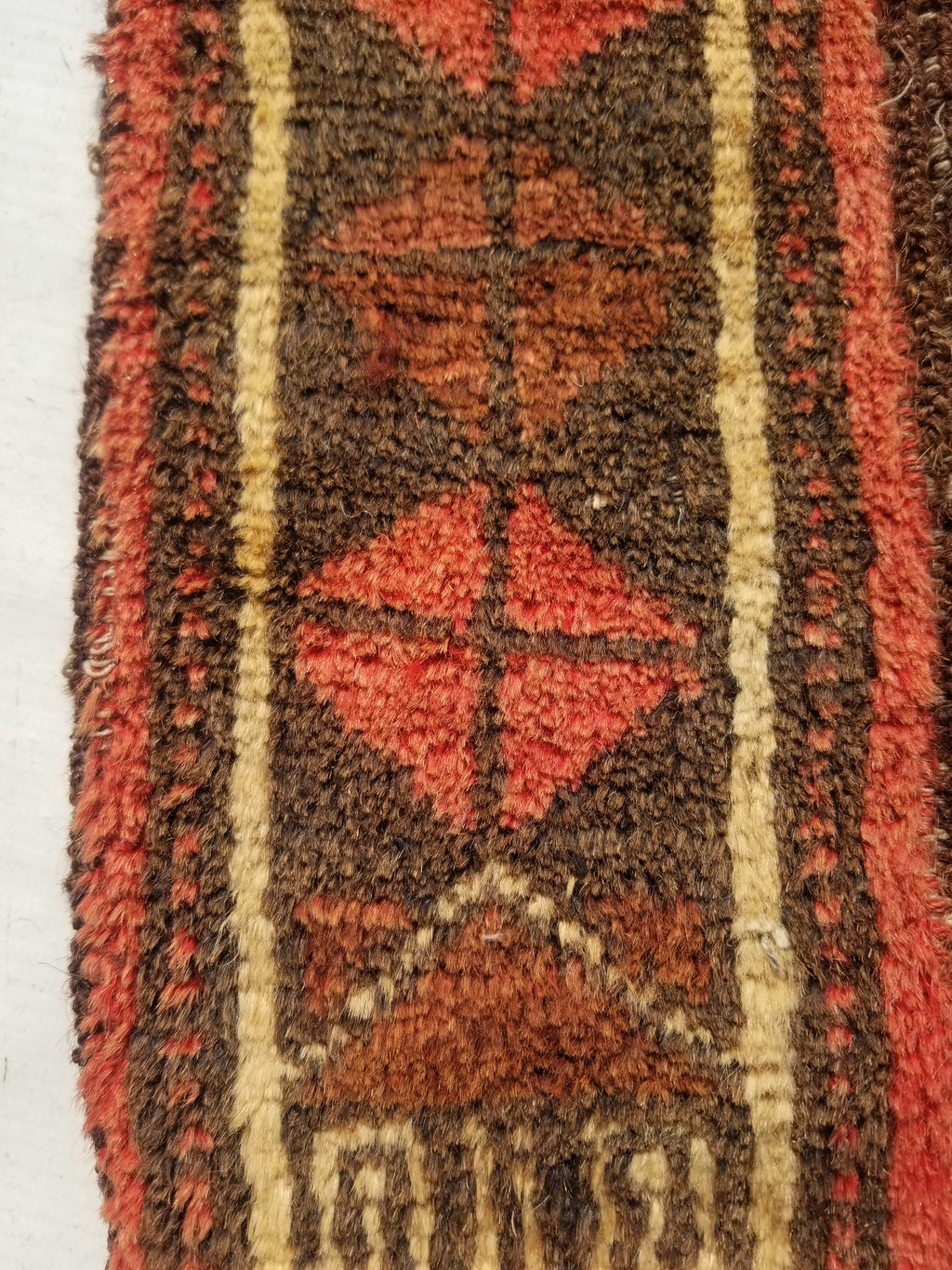 Distressed Antique Traditional Handmade Oriental Wool Multicolor Rug 55x28cm
