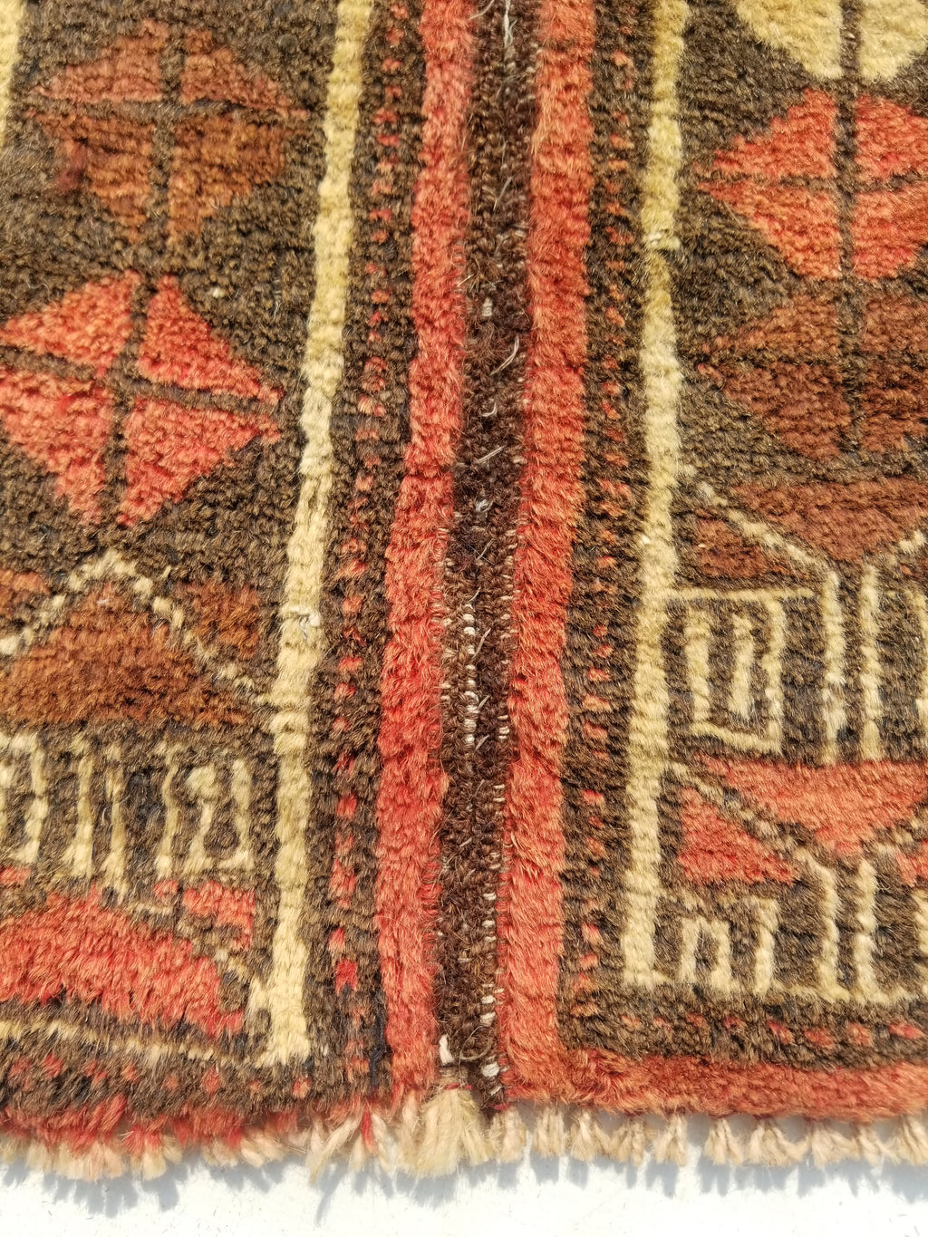 Distressed Antique Traditional Handmade Oriental Wool Multicolor Rug 55x28cm