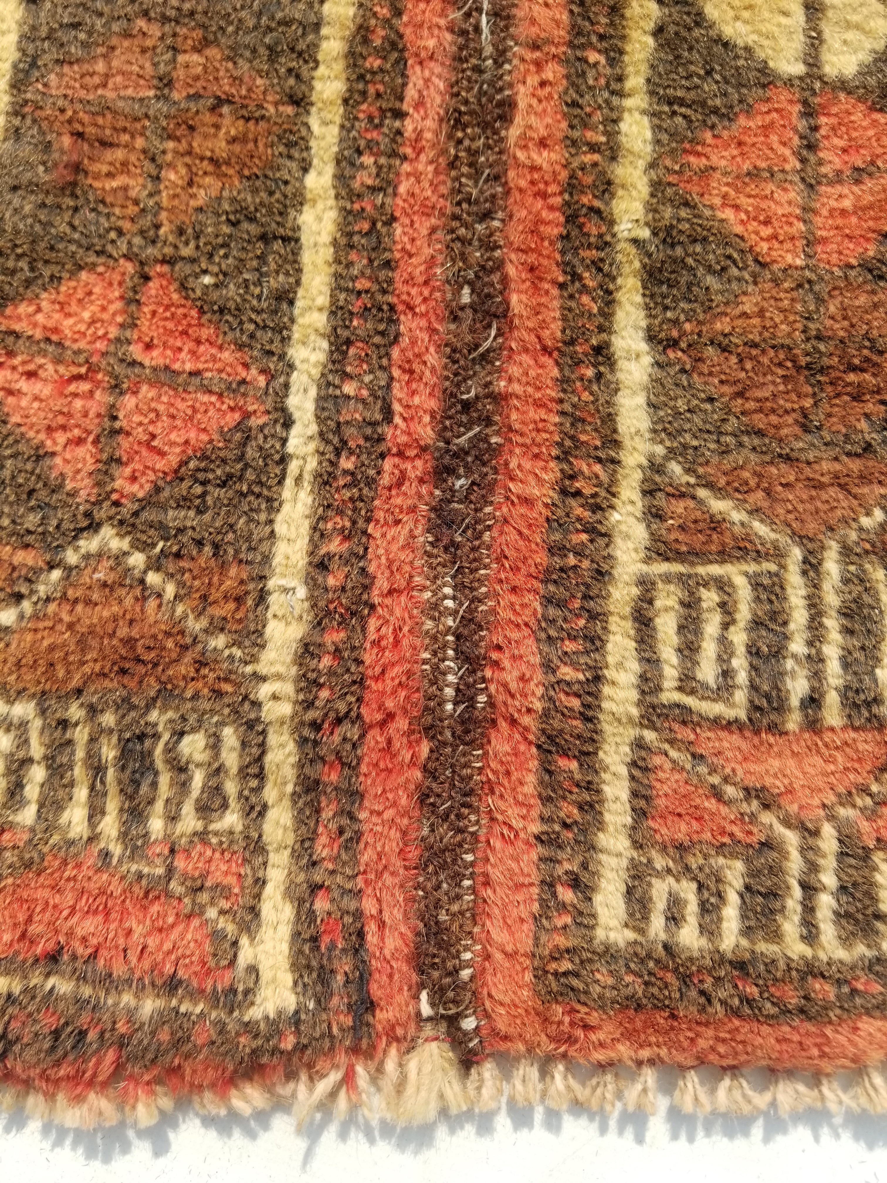 Distressed Antique Traditional Handmade Oriental Wool Multicolor Rug 55x28cm