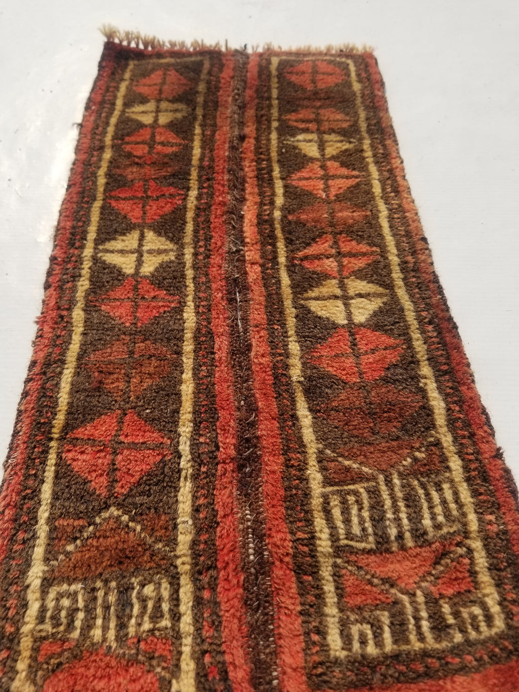 Distressed Antique Traditional Handmade Oriental Wool Multicolor Rug 55x28cm