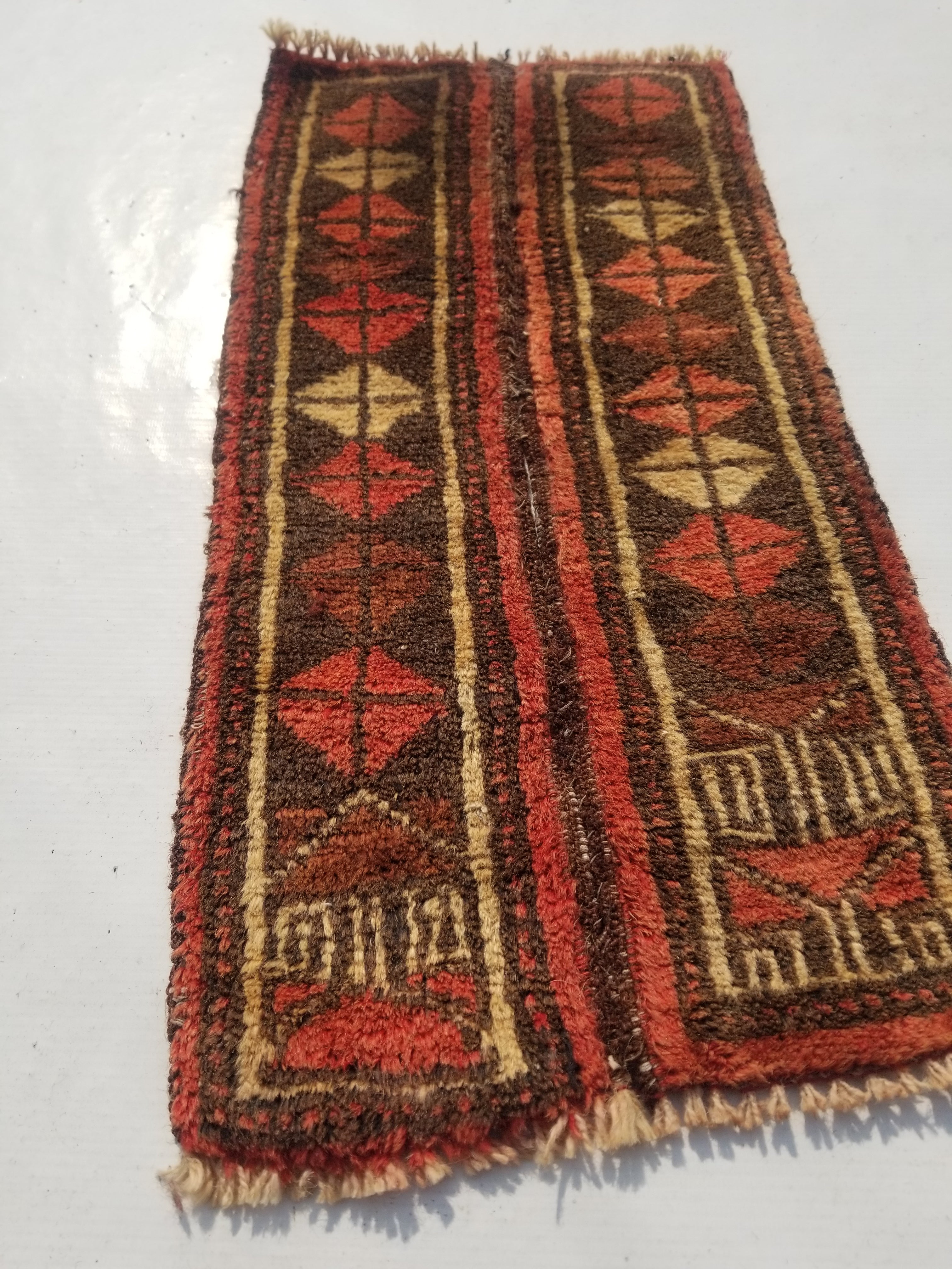 Distressed Antique Traditional Handmade Oriental Wool Multicolor Rug 55x28cm