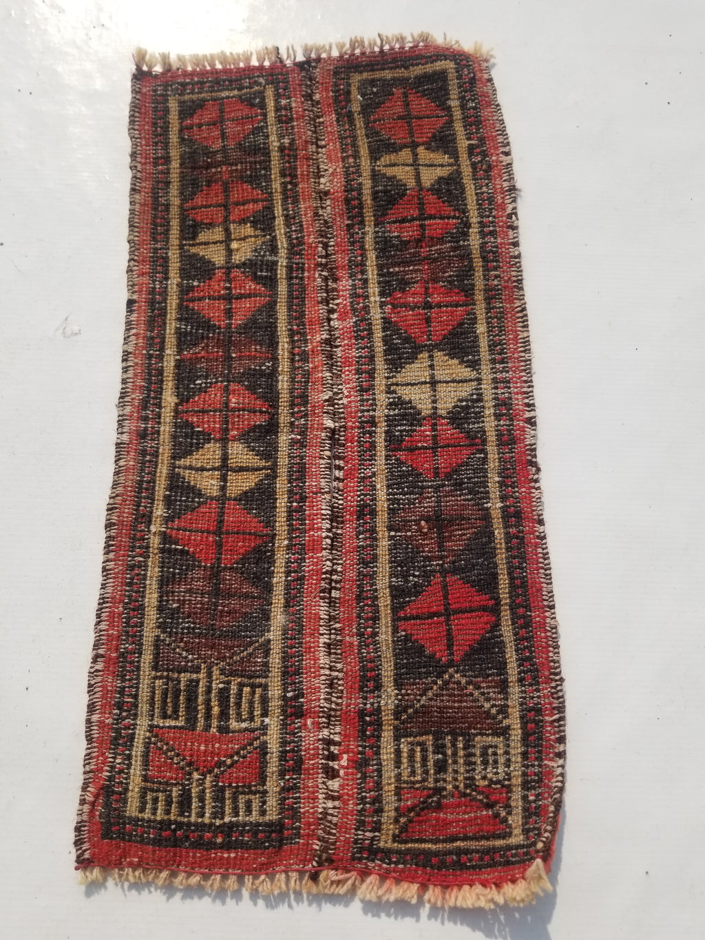 Distressed Antique Traditional Handmade Oriental Wool Multicolor Rug 55x28cm
