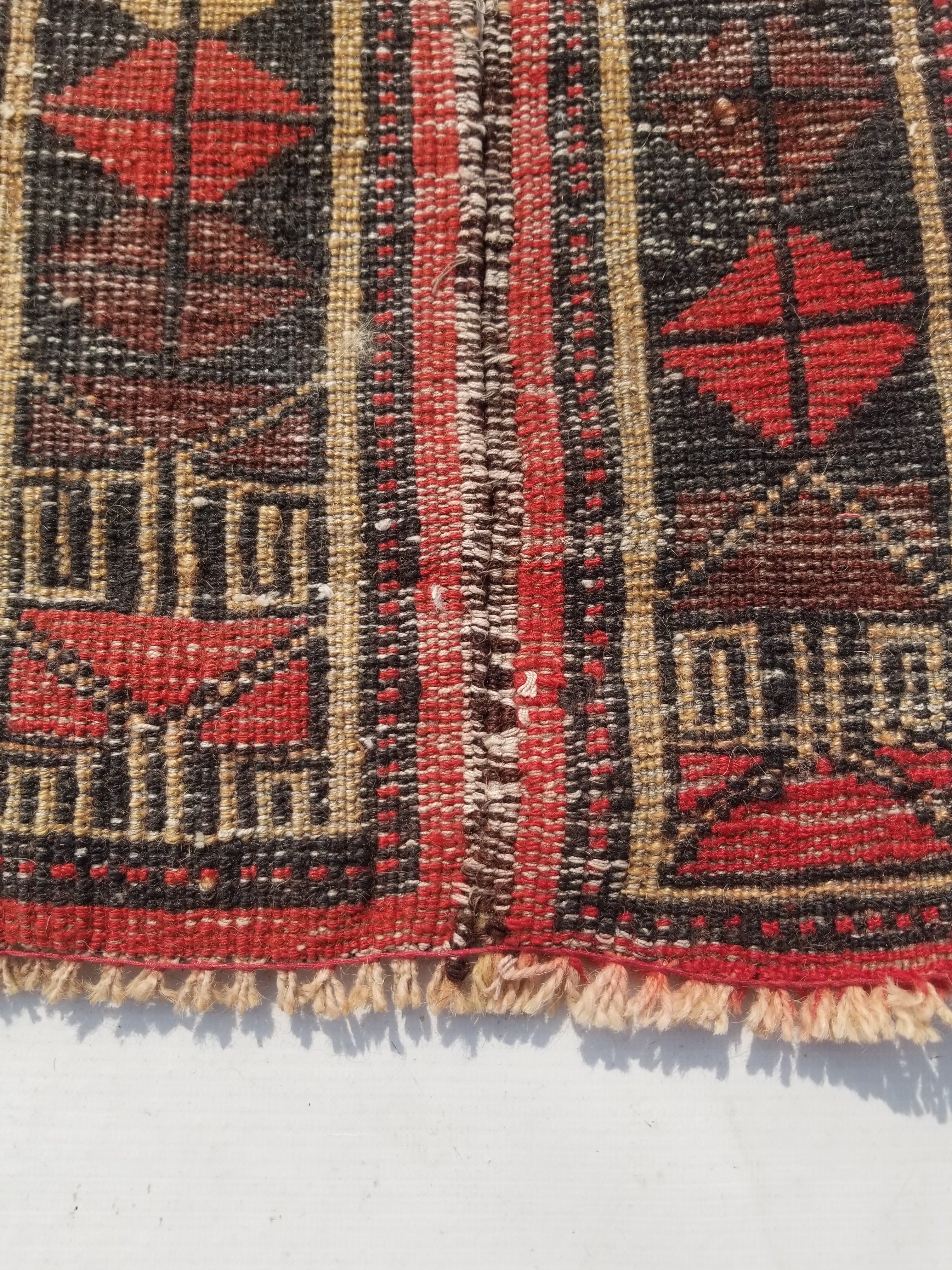 Distressed Antique Traditional Handmade Oriental Wool Multicolor Rug 55x28cm