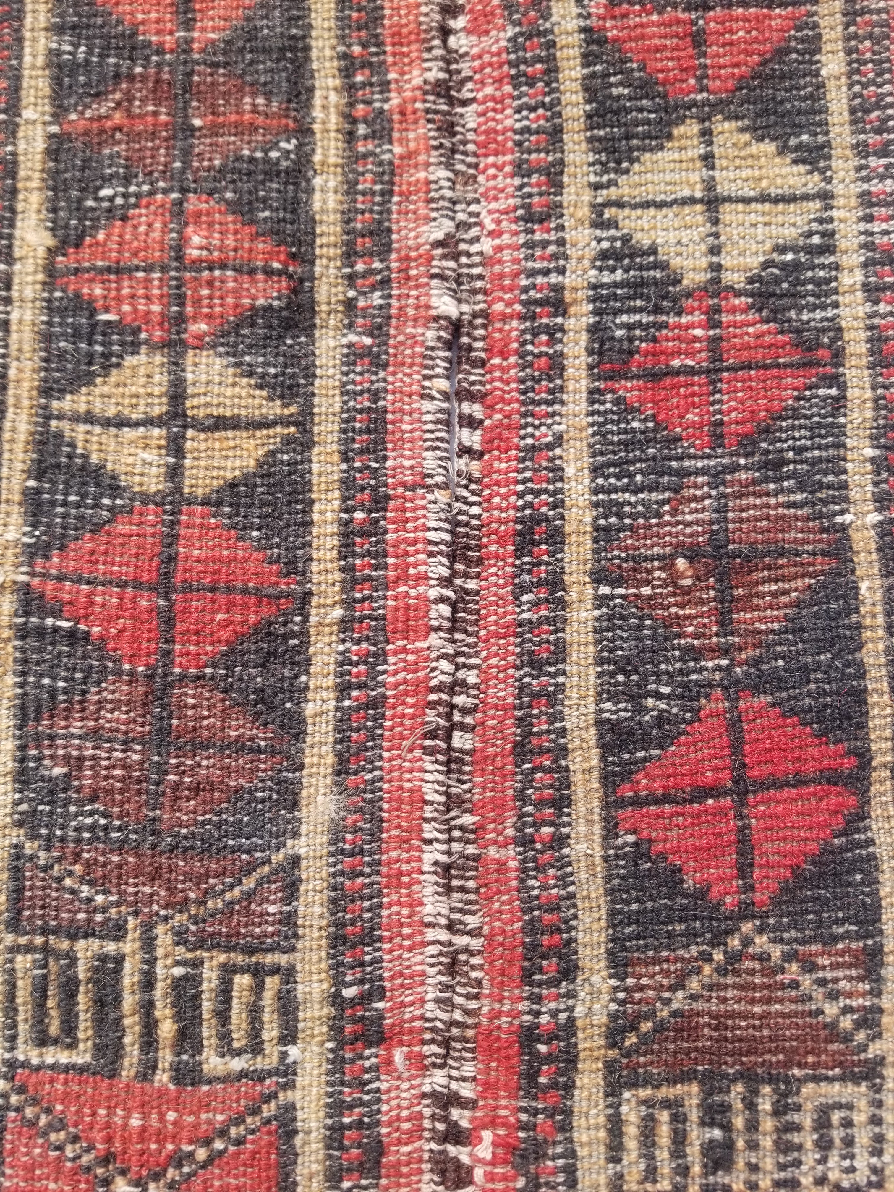 Distressed Antique Traditional Handmade Oriental Wool Multicolor Rug 55x28cm