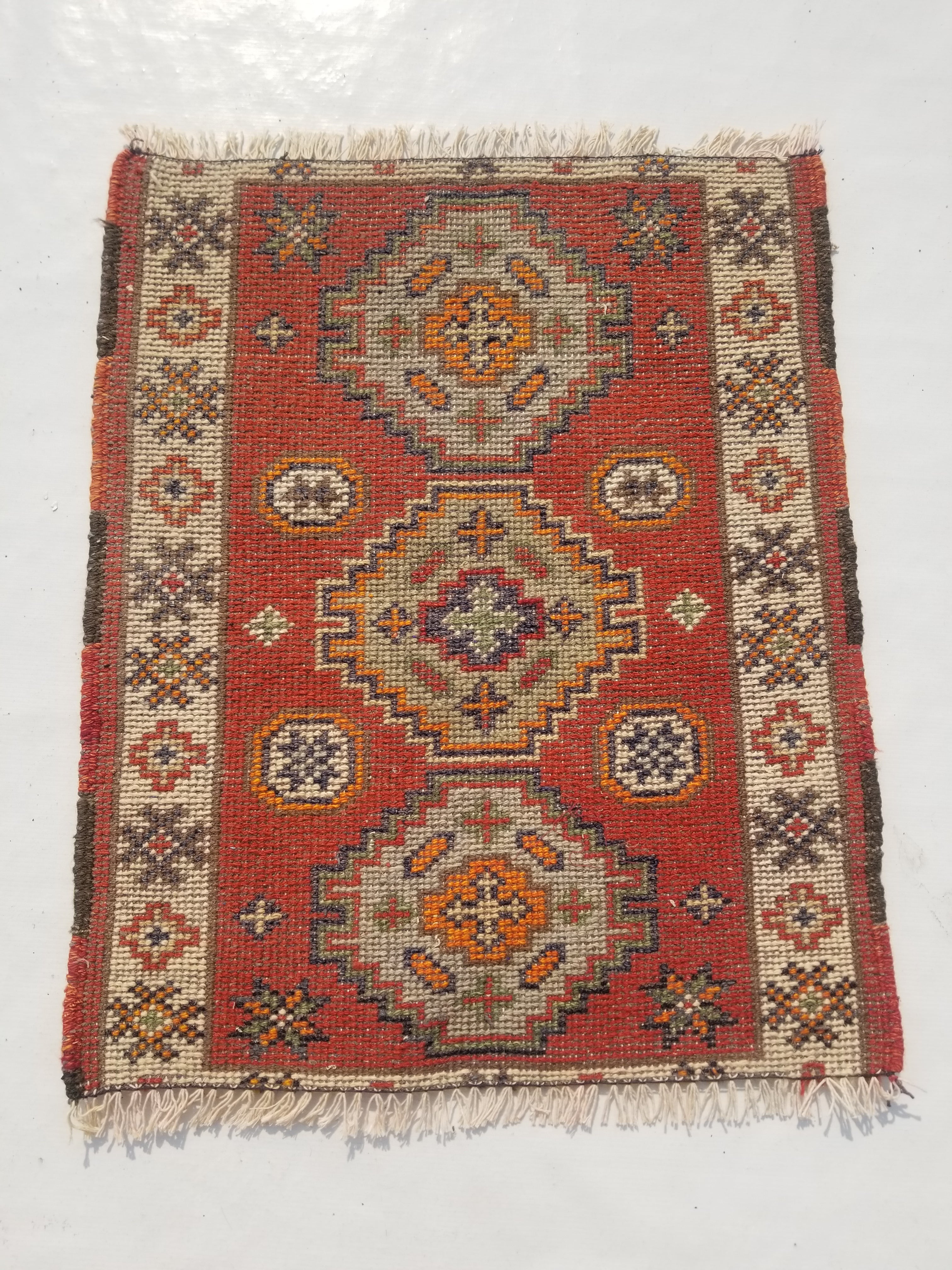 Antique Traditional Handmade Oriental Wool Multicolor Rug 51x38cm
