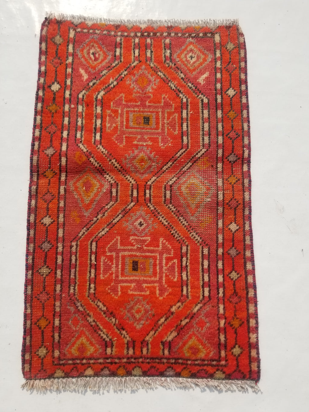 Antique Traditional Handmade Turkish Wool Multicolor Rug 88x54cm