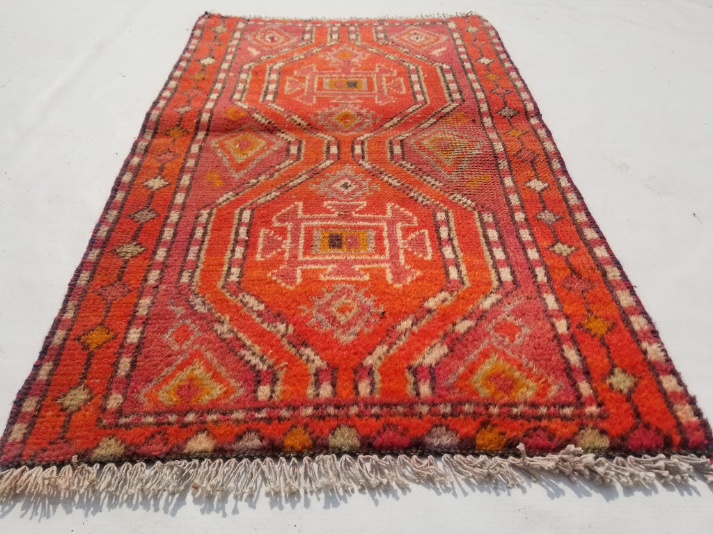 Antique Traditional Handmade Turkish Wool Multicolor Rug 88x54cm
