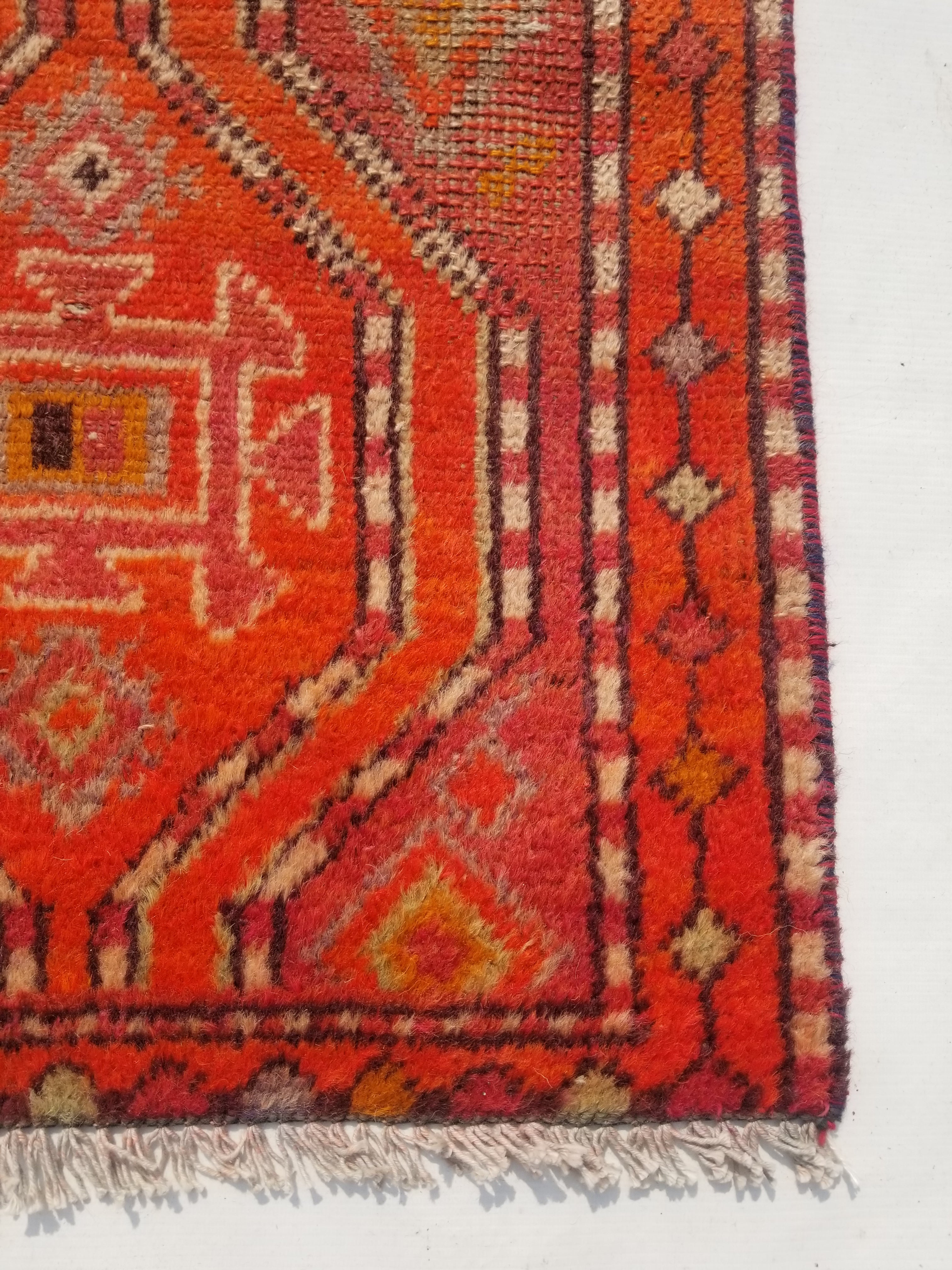 Antique Traditional Handmade Turkish Wool Multicolor Rug 88x54cm