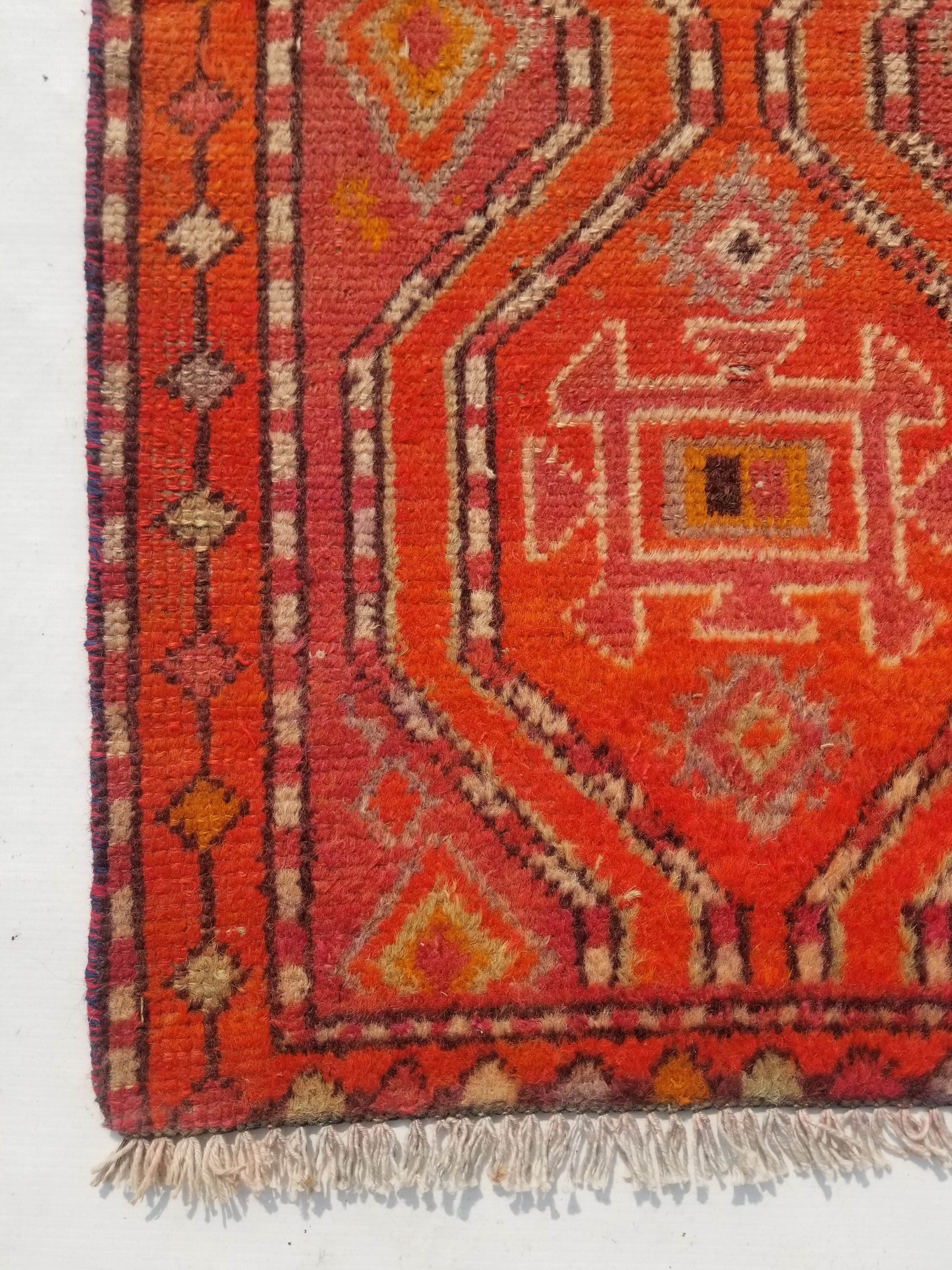 Antique Traditional Handmade Turkish Wool Multicolor Rug 88x54cm