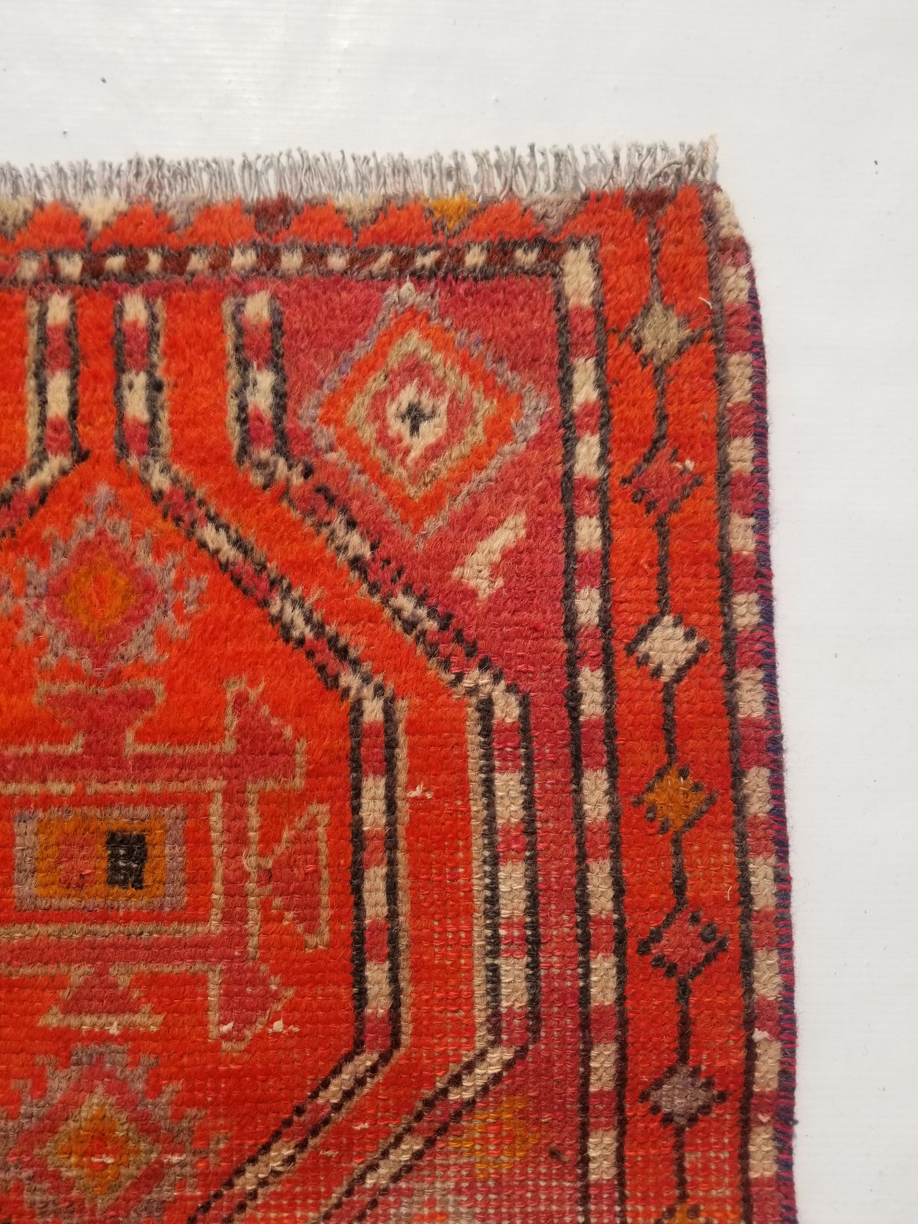 Antique Traditional Handmade Turkish Wool Multicolor Rug 88x54cm
