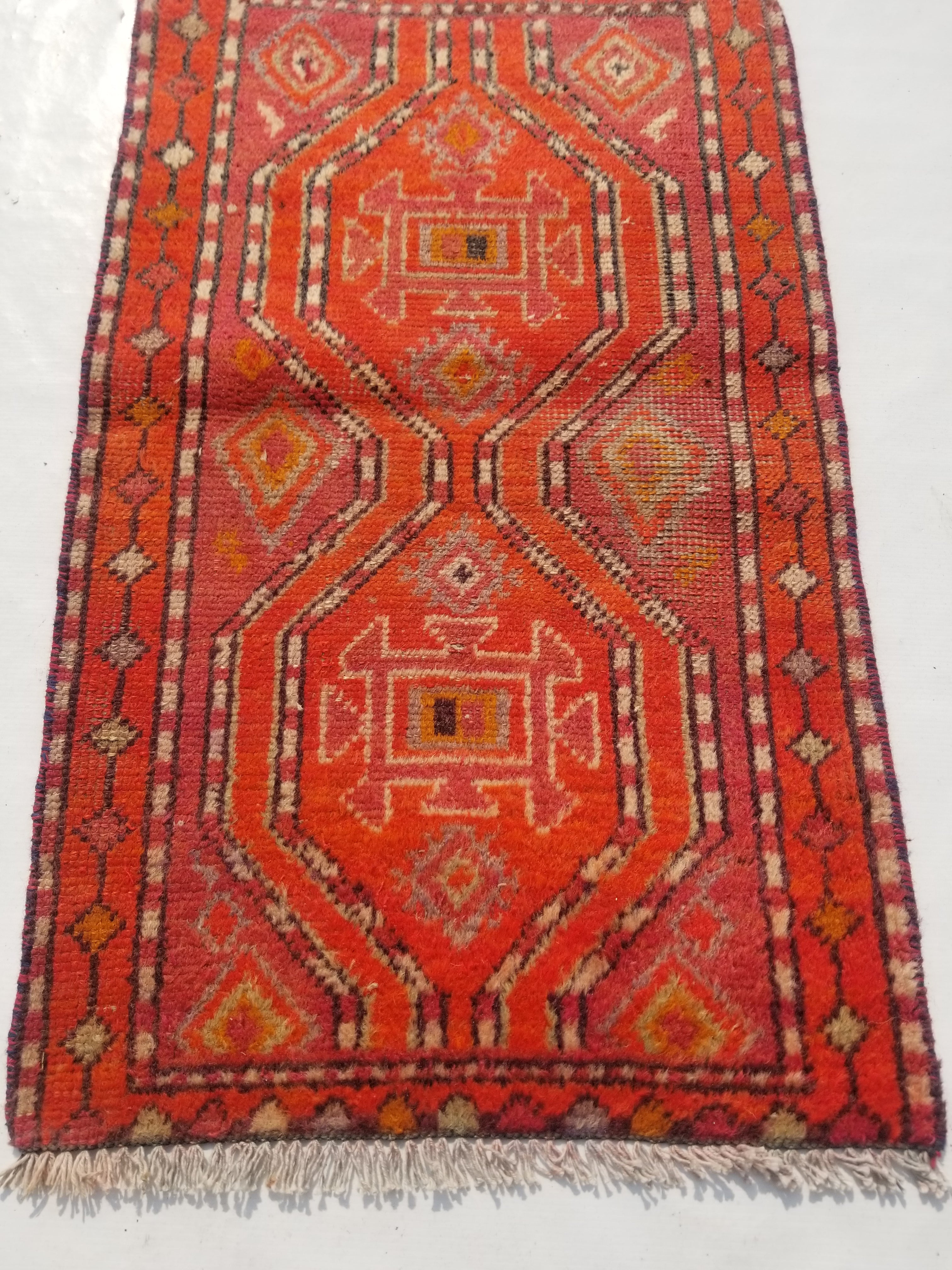 Antique Traditional Handmade Turkish Wool Multicolor Rug 88x54cm