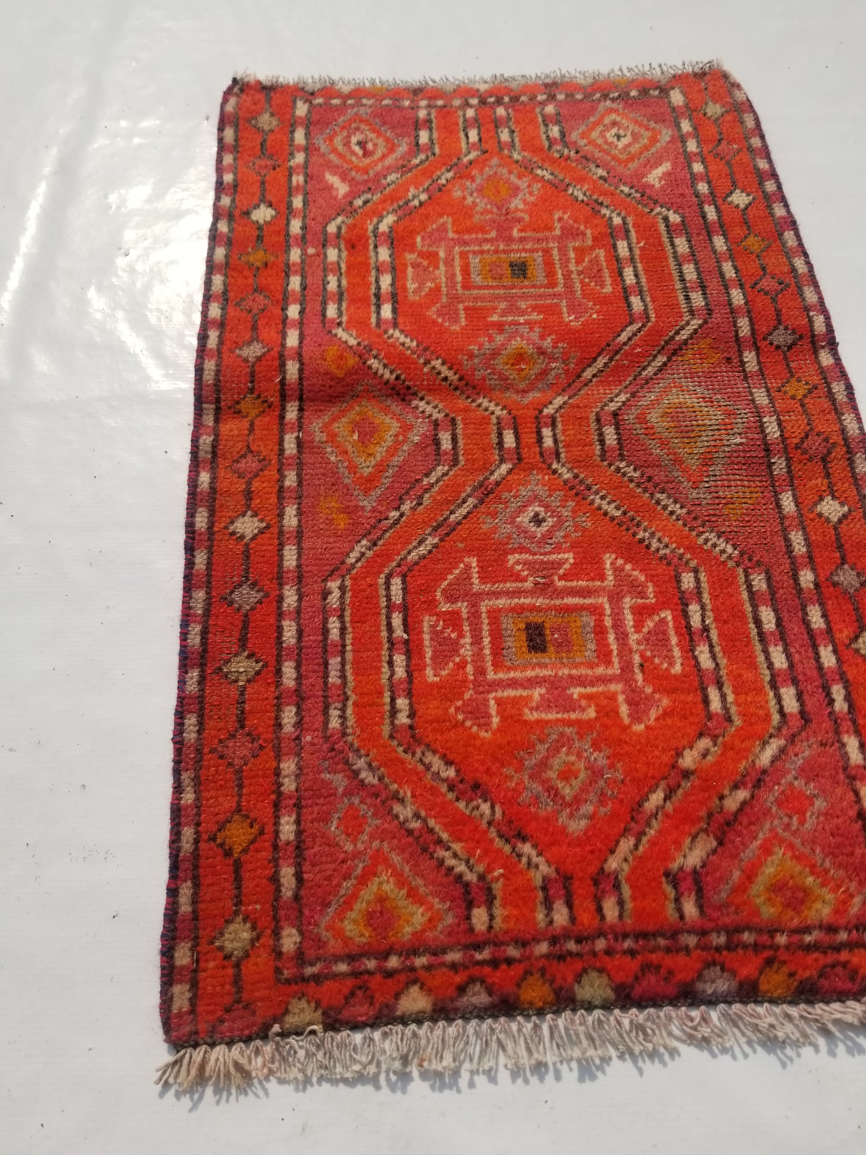 Antique Traditional Handmade Turkish Wool Multicolor Rug 88x54cm
