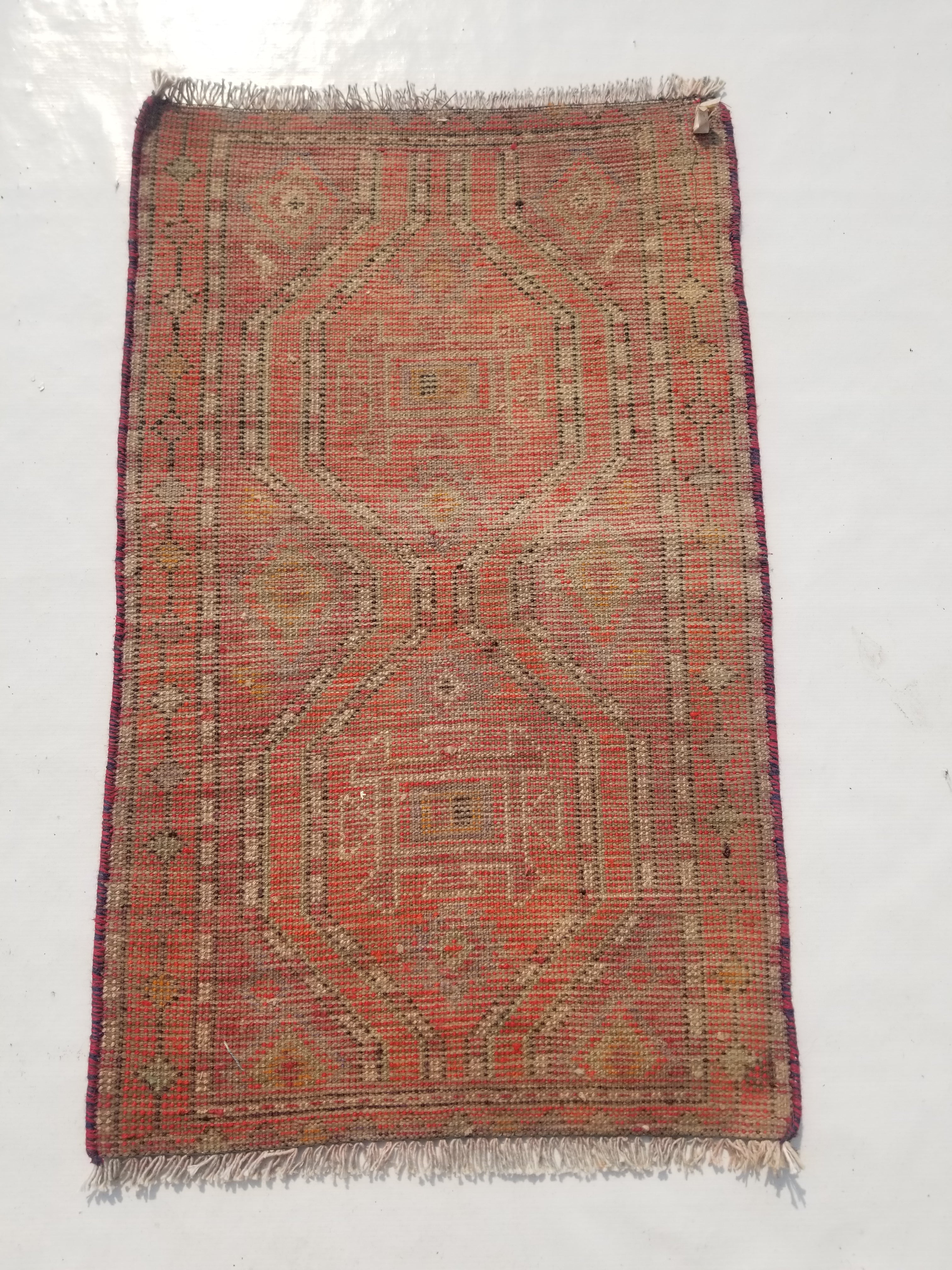 Antique Traditional Handmade Turkish Wool Multicolor Rug 88x54cm