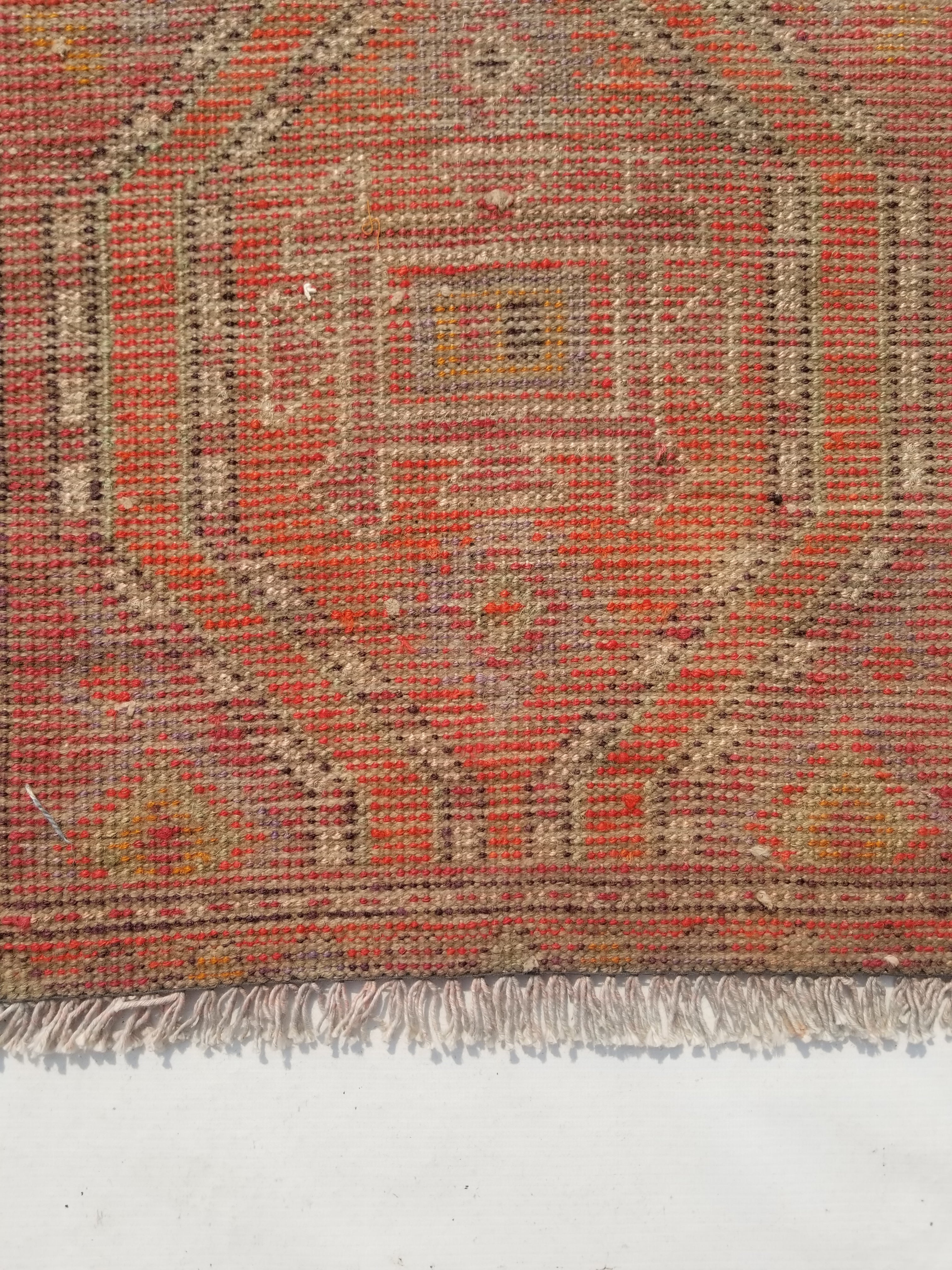 Antique Traditional Handmade Turkish Wool Multicolor Rug 88x54cm