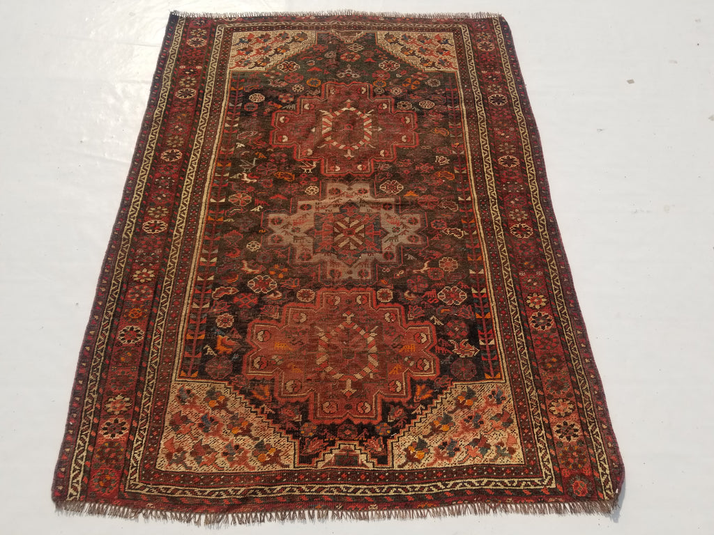 Distressed Antique Traditional Handmade Zanjan Wool Multicolor Rug 174x131cm