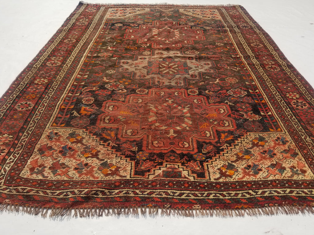 Distressed Antique Traditional Handmade Zanjan Wool Multicolor Rug 174x131cm