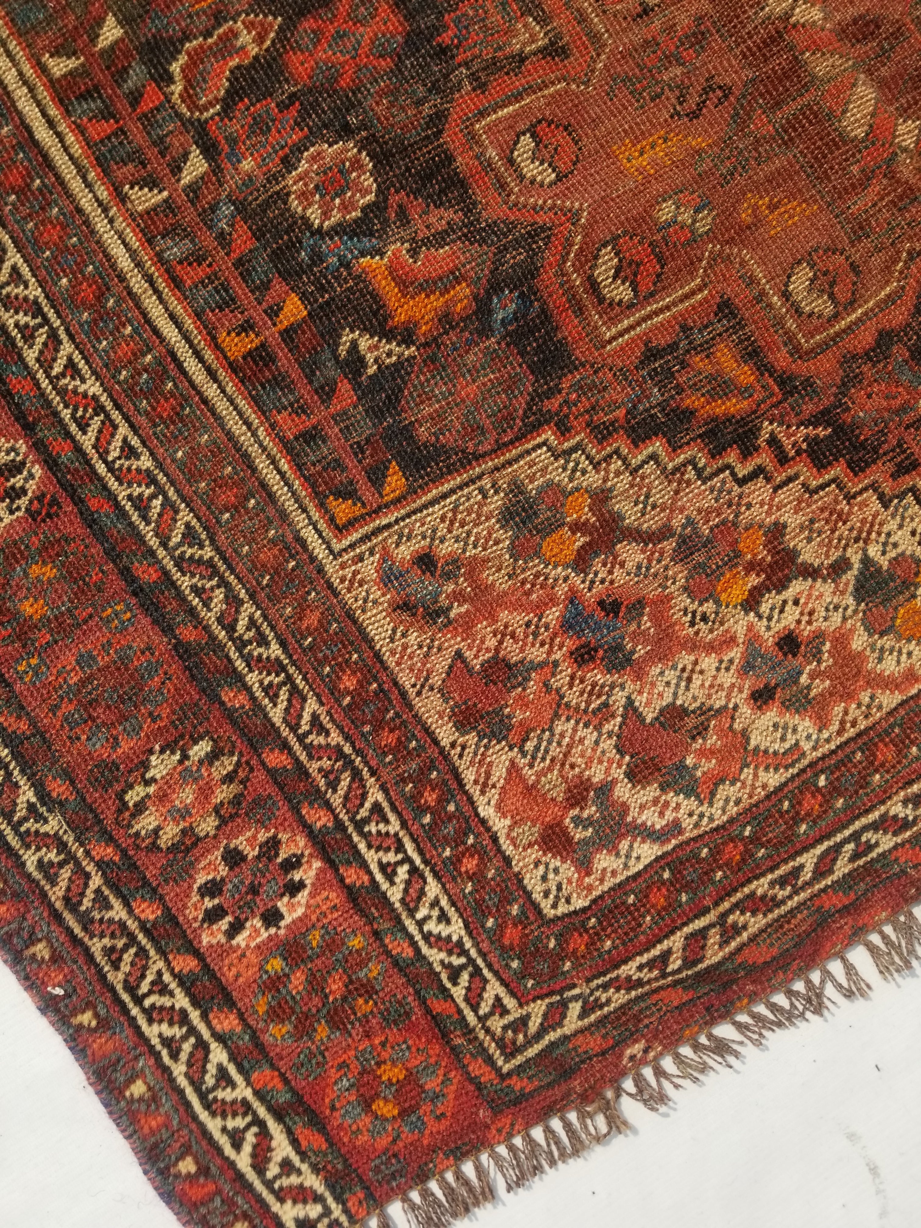 Distressed Antique Traditional Handmade Zanjan Wool Multicolor Rug 174x131cm