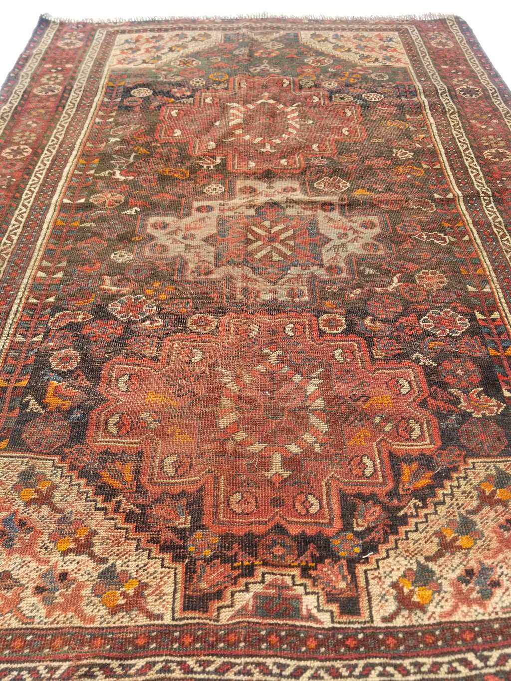 Distressed Antique Traditional Handmade Zanjan Wool Multicolor Rug 174x131cm