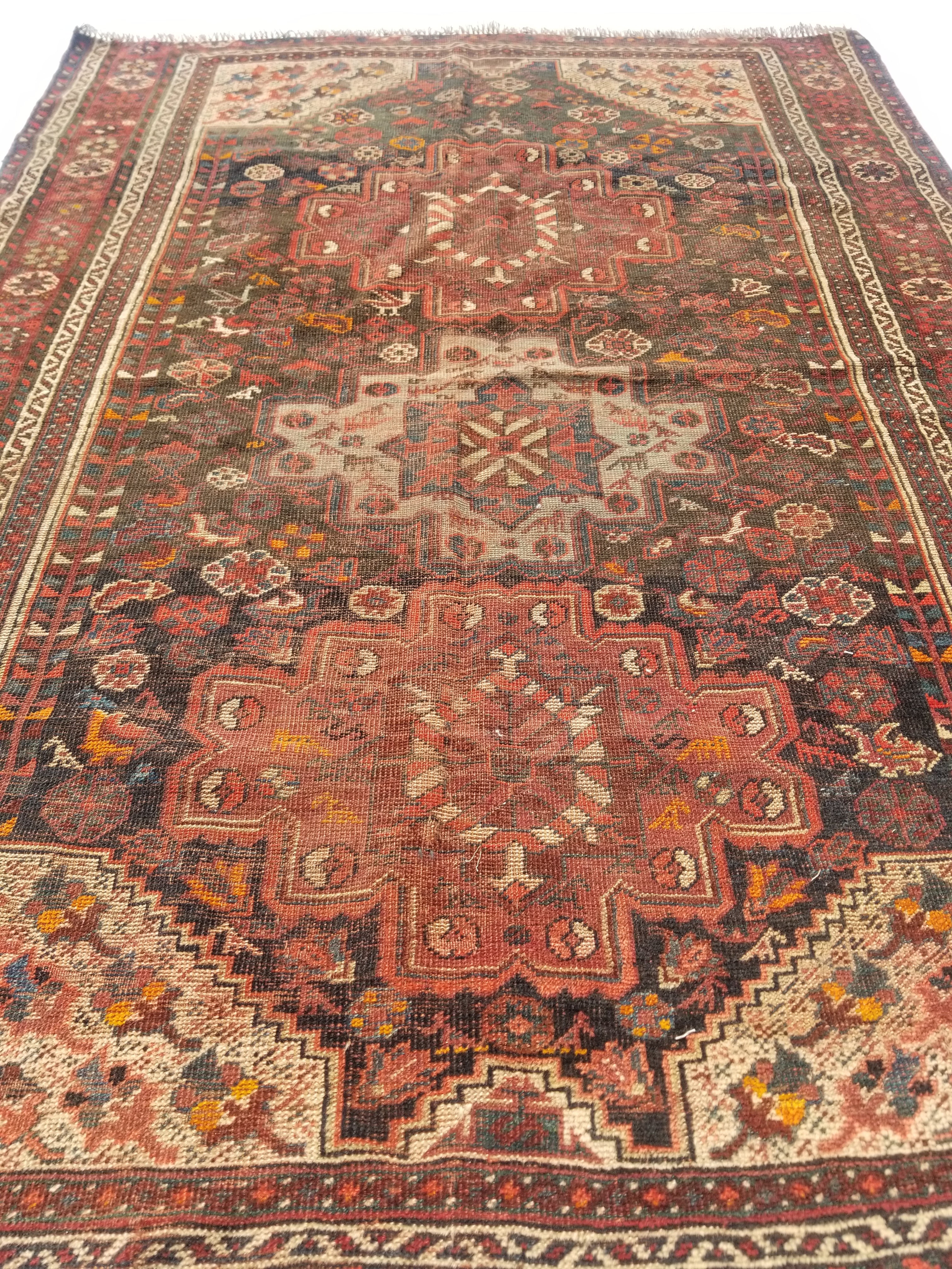 Distressed Antique Traditional Handmade Zanjan Wool Multicolor Rug 174x131cm