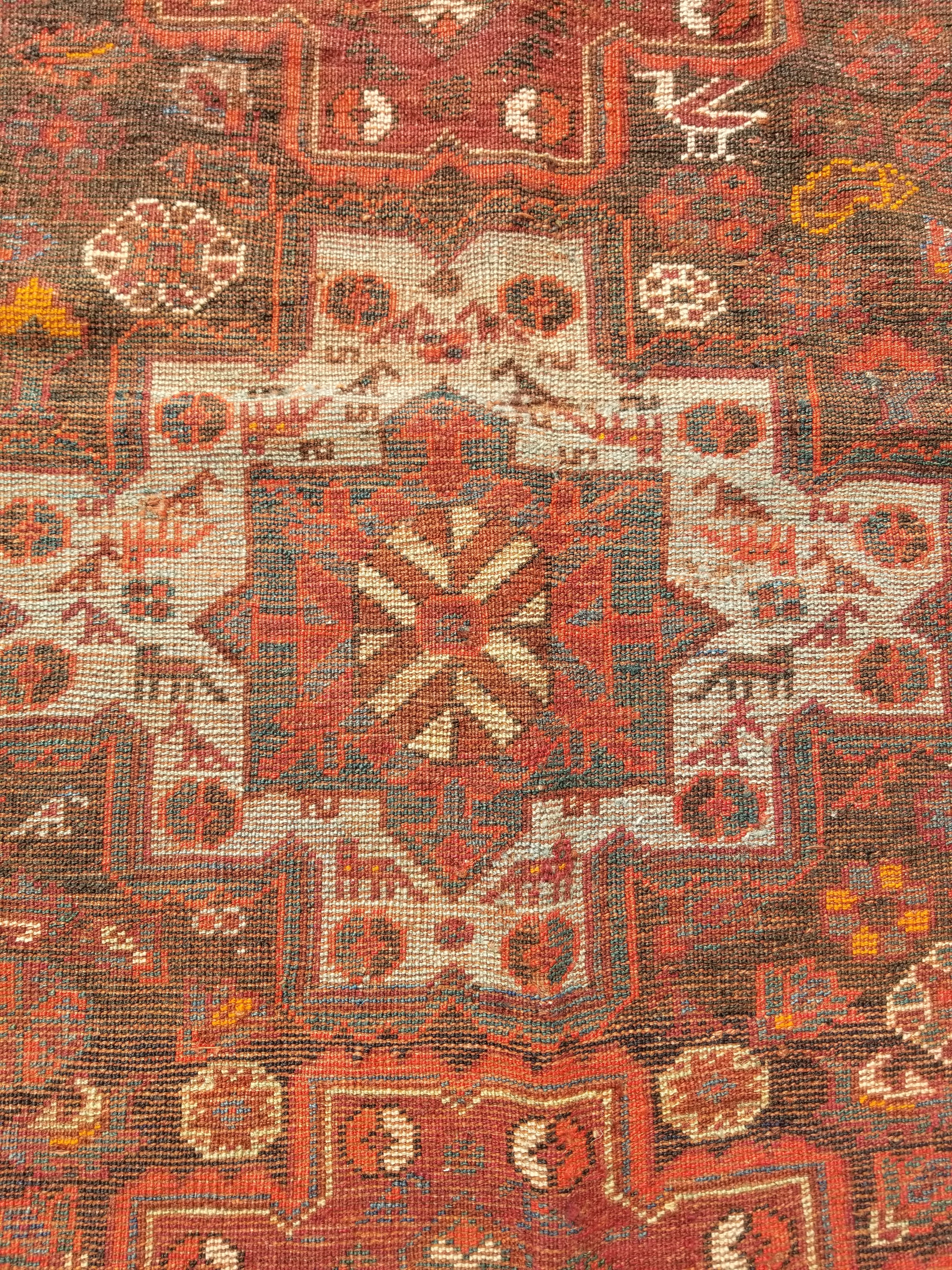 Distressed Antique Traditional Handmade Zanjan Wool Multicolor Rug 174x131cm