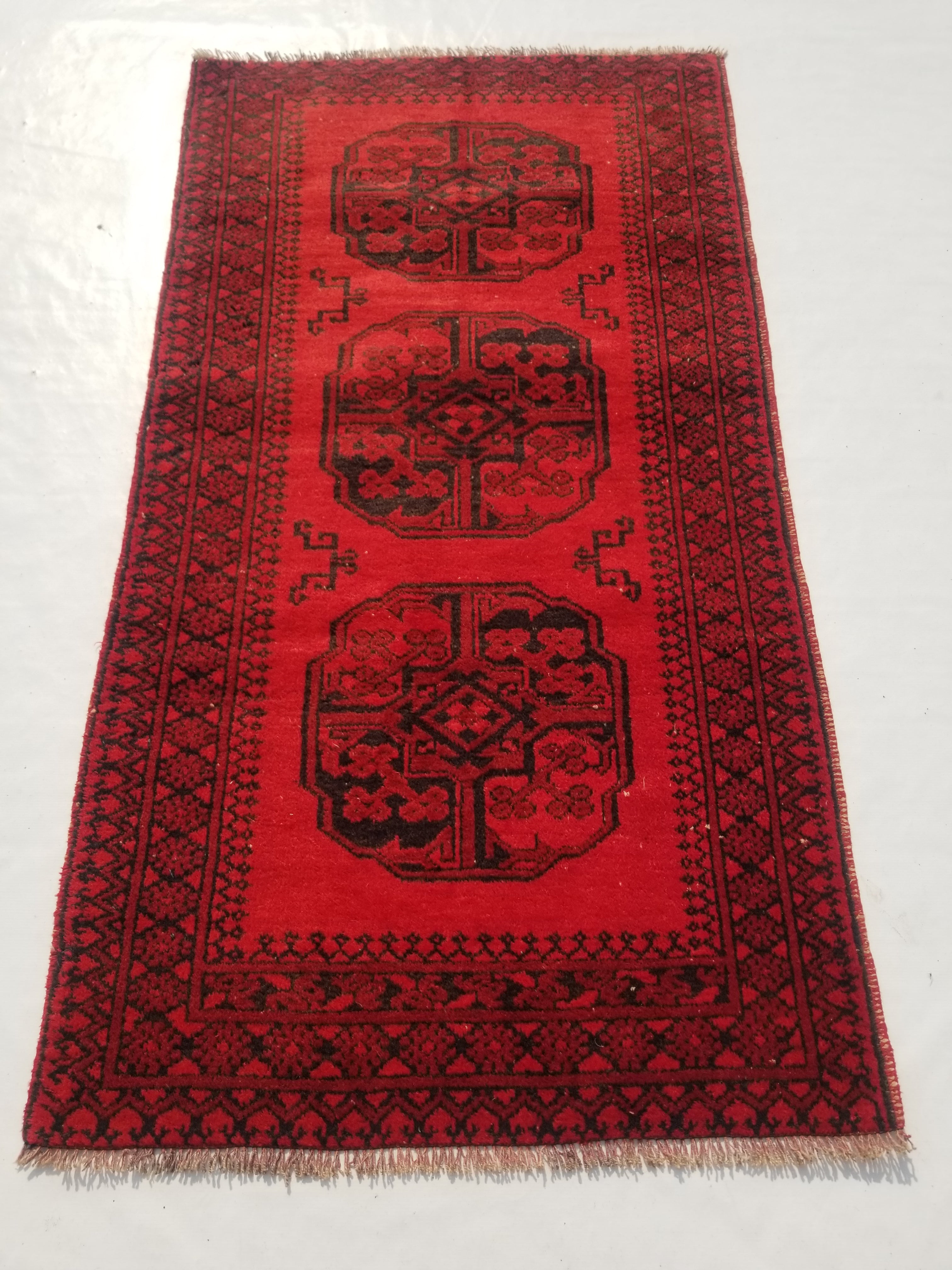 Antique Traditional Handmade Afghan Wool Multicolor Rug 187x101cm