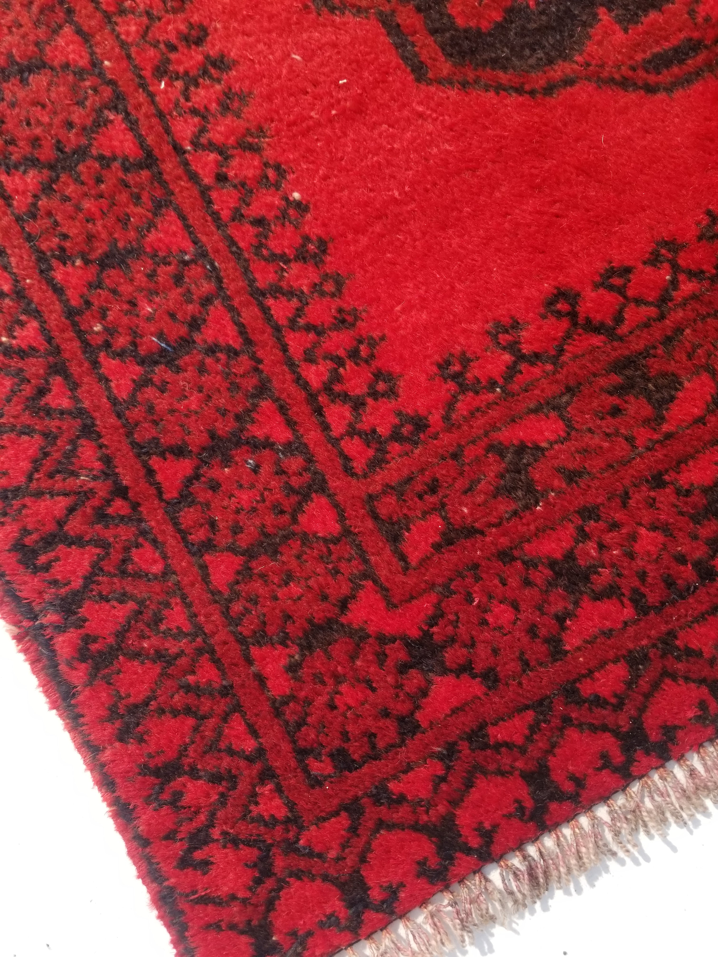 Antique Traditional Handmade Afghan Wool Multicolor Rug 187x101cm