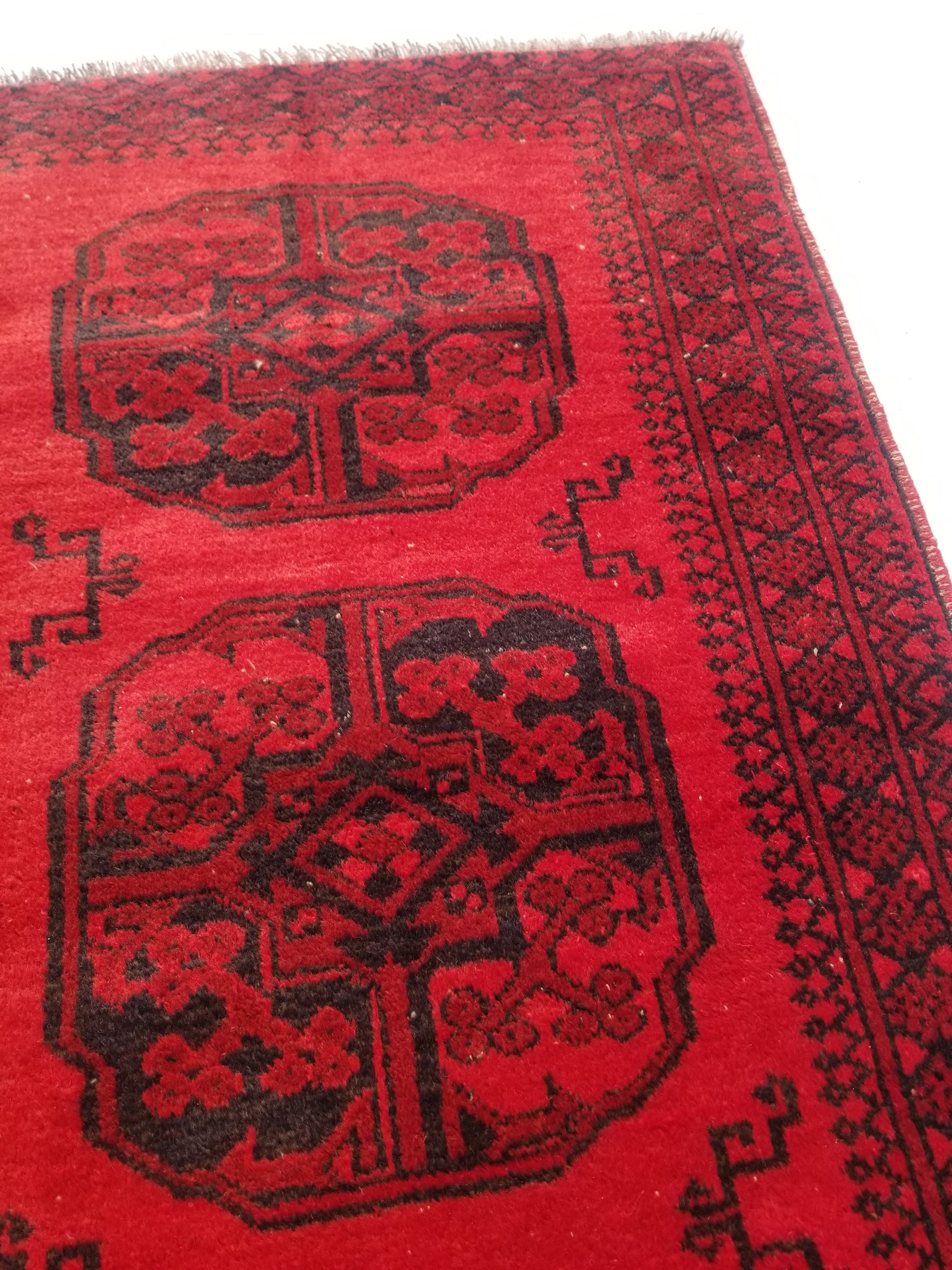 Antique Traditional Handmade Afghan Wool Multicolor Rug 187x101cm