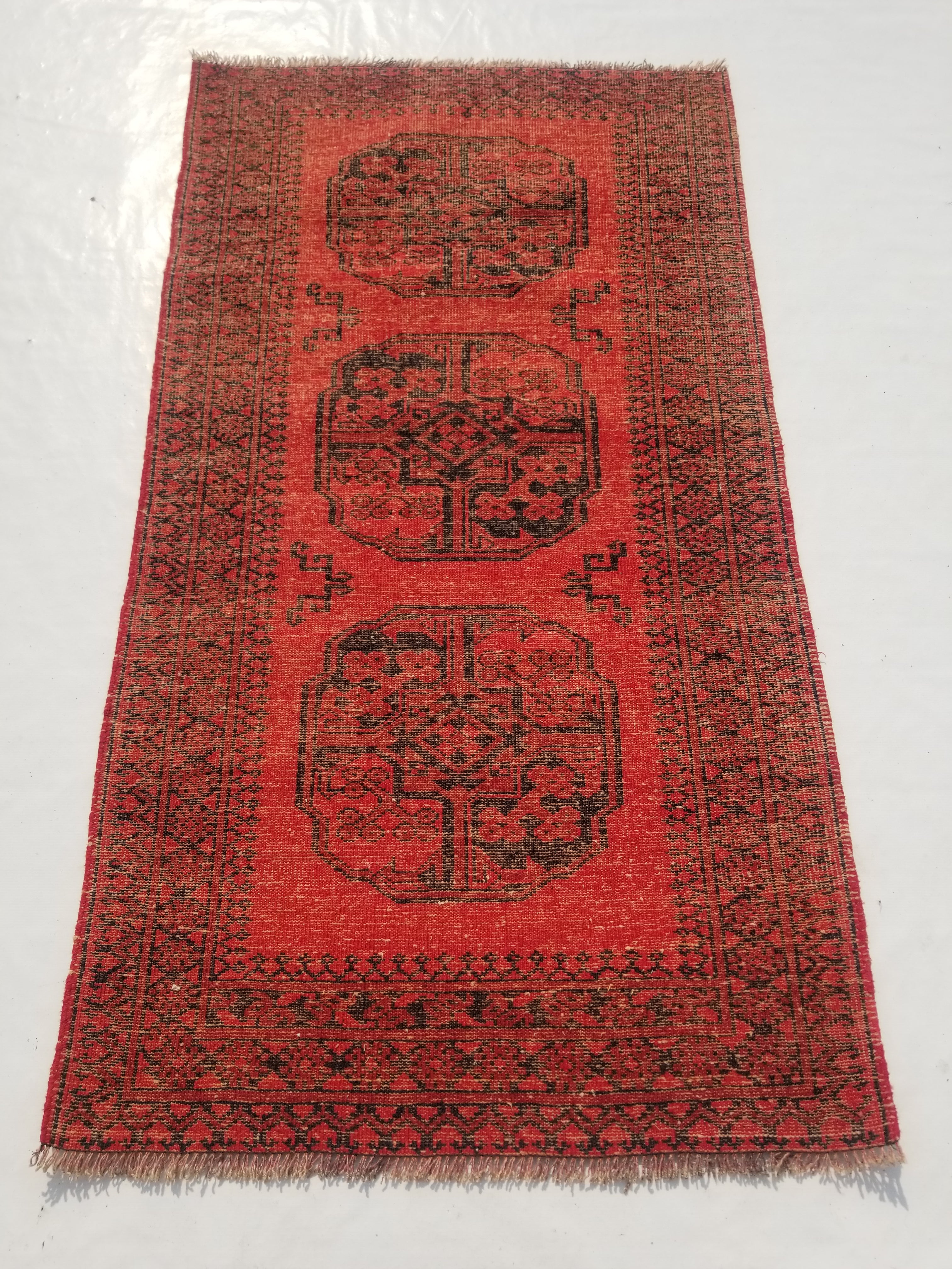 Antique Traditional Handmade Afghan Wool Multicolor Rug 187x101cm