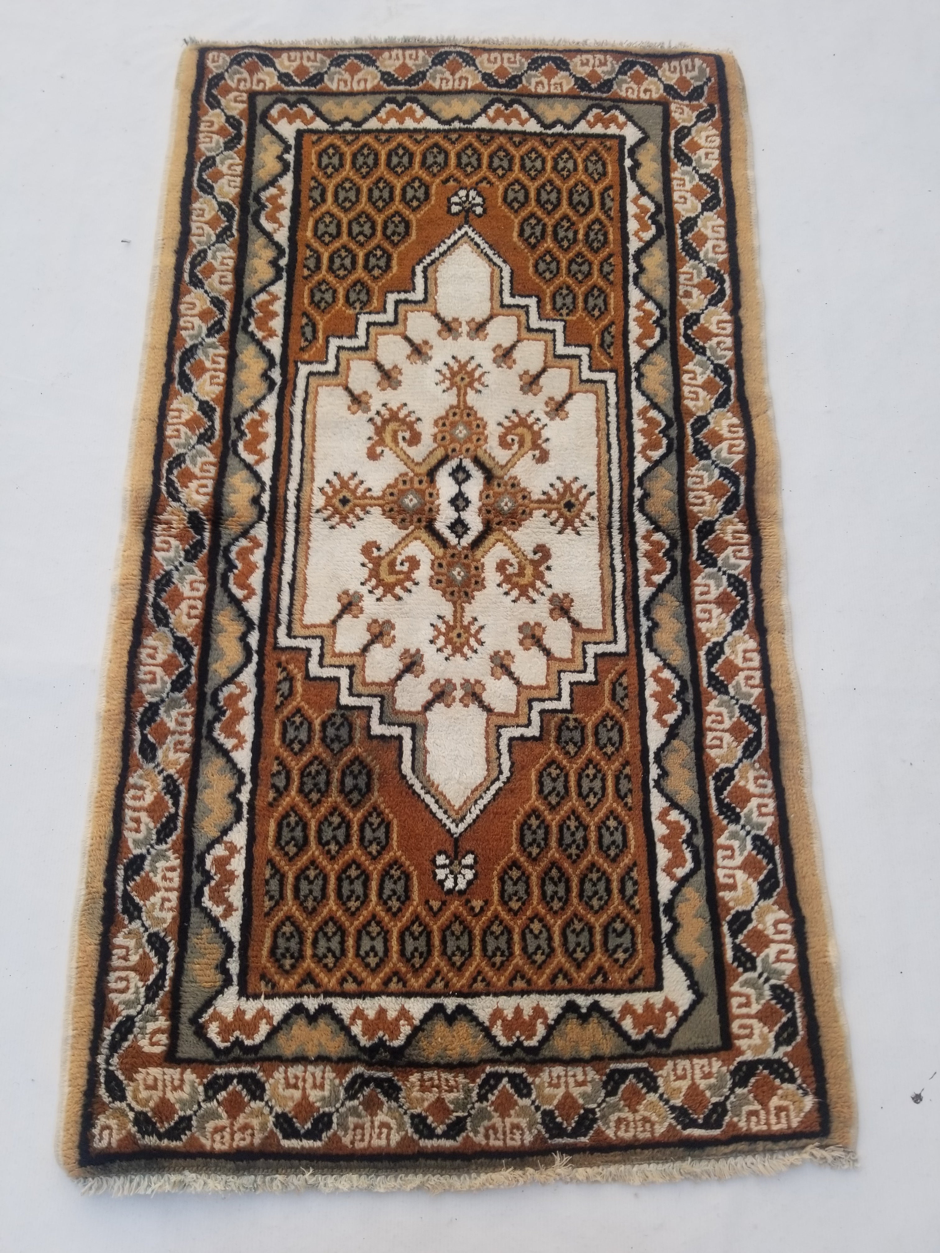 Vintage Traditional Handmade Tunisian Tribal Wool Multicolor Rug 143x80cm
