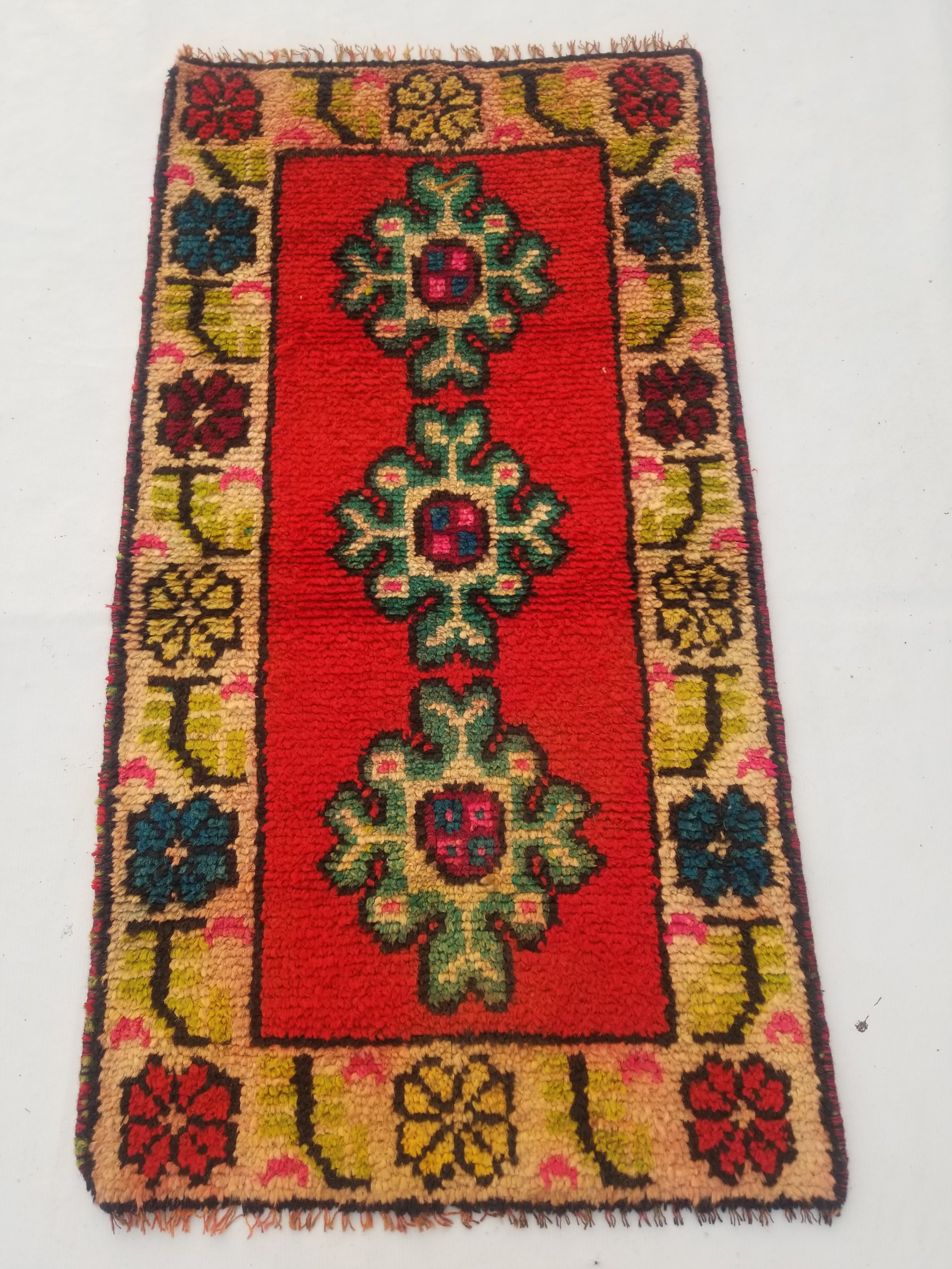 Vintage Traditional Handmade Turkish Wool Multicolor Rug 129x67cm