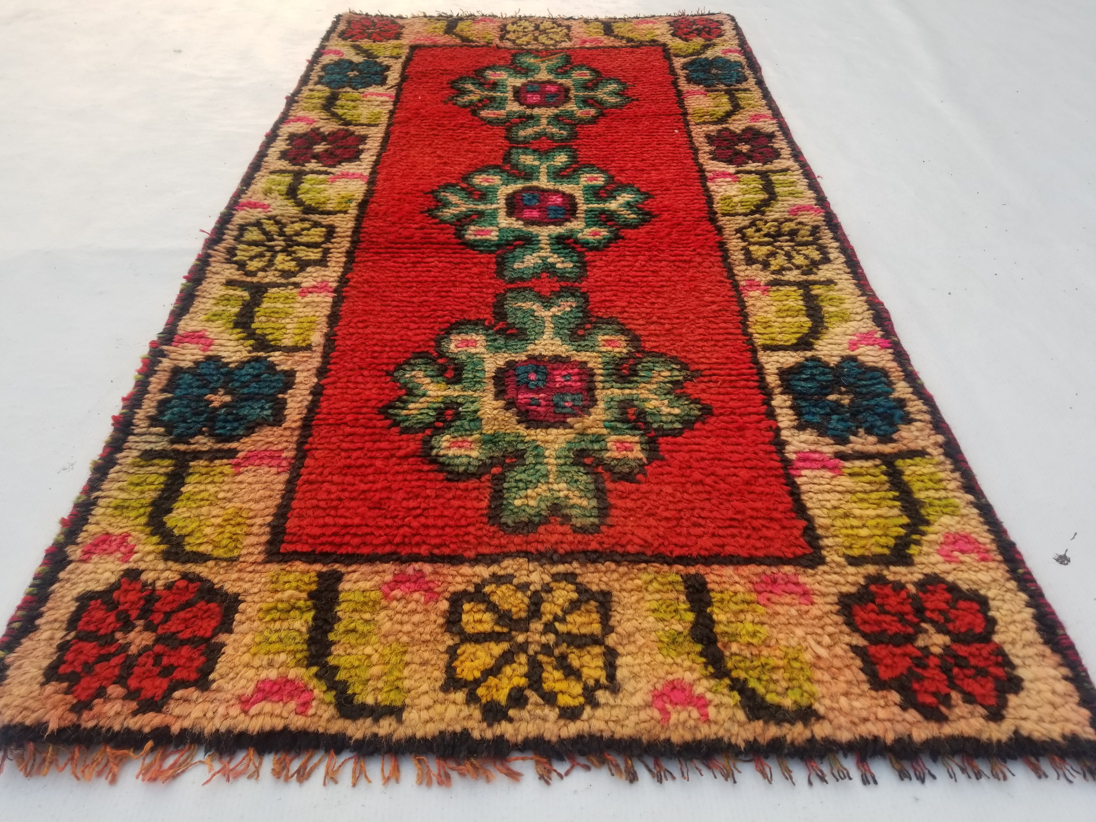 Vintage Traditional Handmade Turkish Wool Multicolor Rug 129x67cm