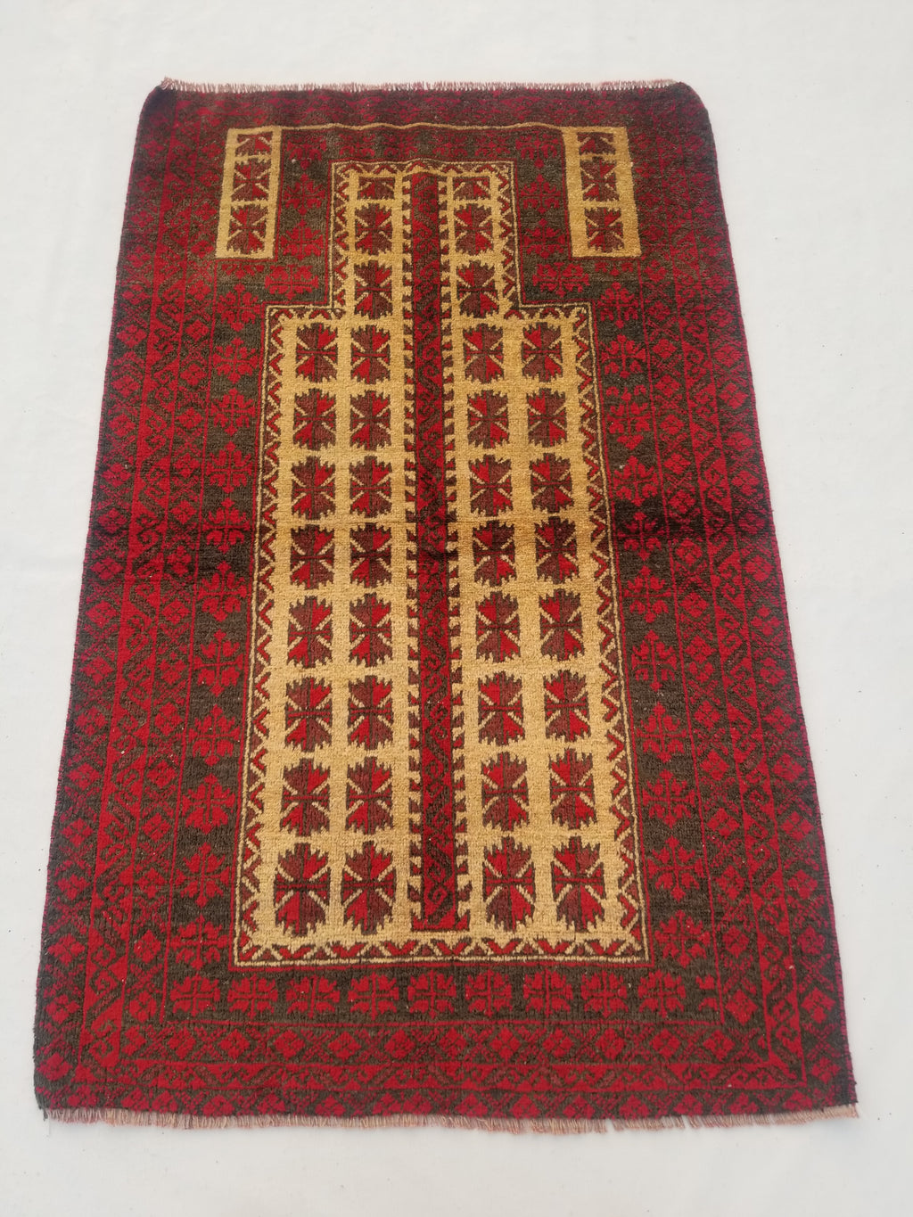 Antique Traditional Handmade Afghan Wool Multicolor Prayer Rug 148x92cm
