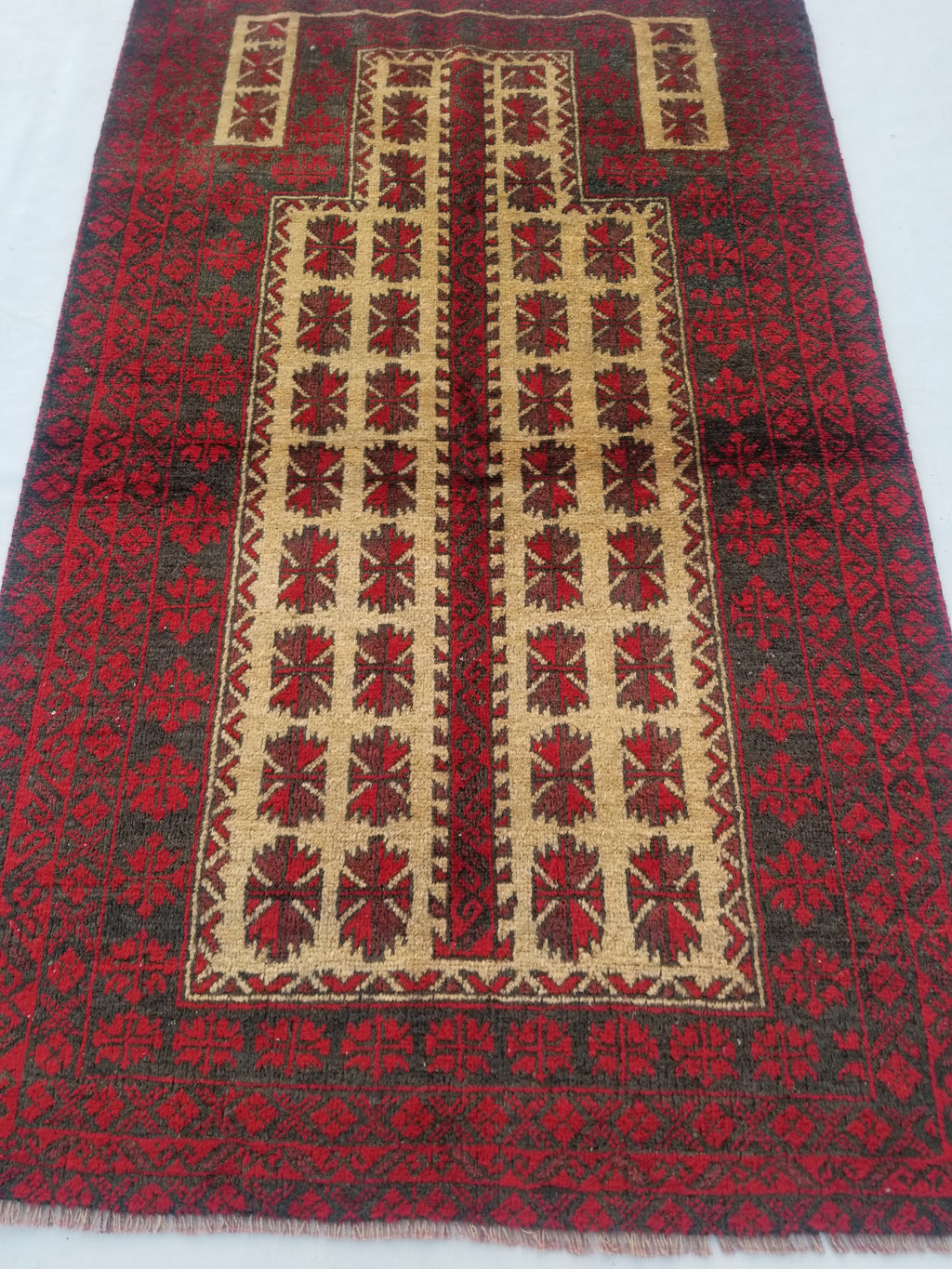 Antique Traditional Handmade Afghan Wool Multicolor Prayer Rug 148x92cm