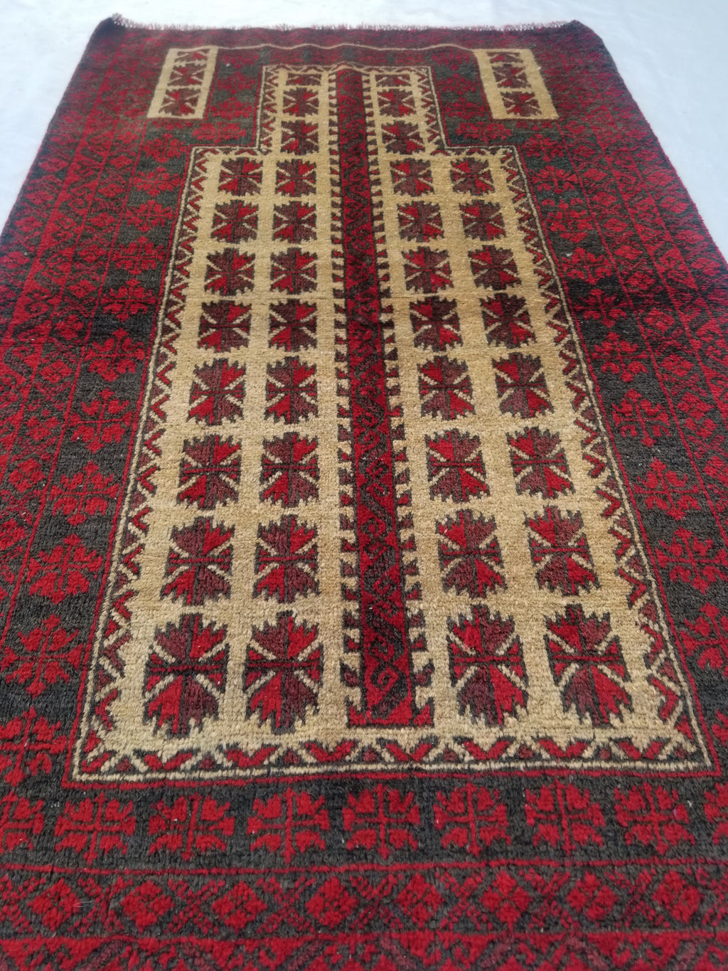 Antique Traditional Handmade Afghan Wool Multicolor Prayer Rug 148x92cm