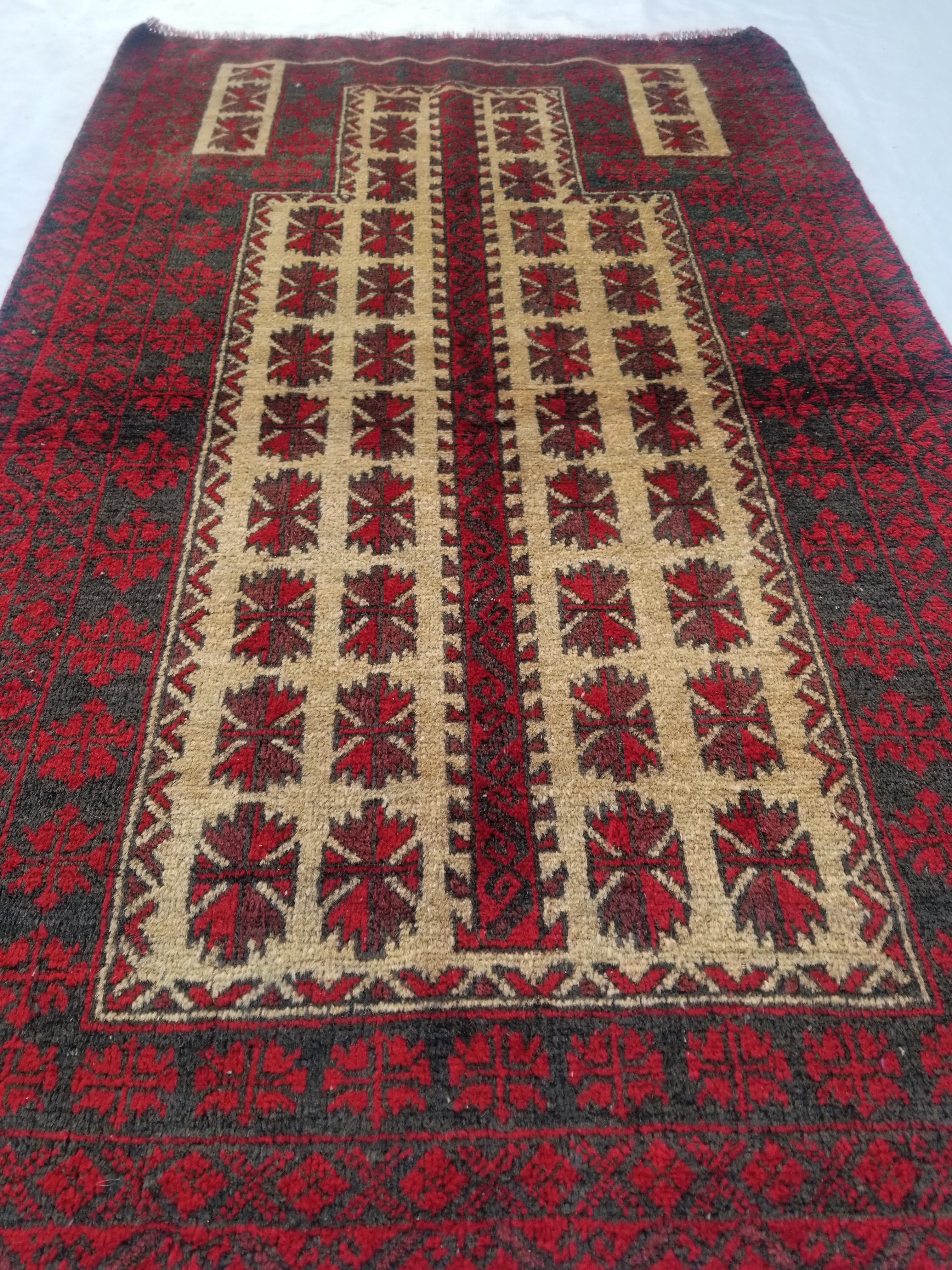 Antique Traditional Handmade Afghan Wool Multicolor Prayer Rug 148x92cm