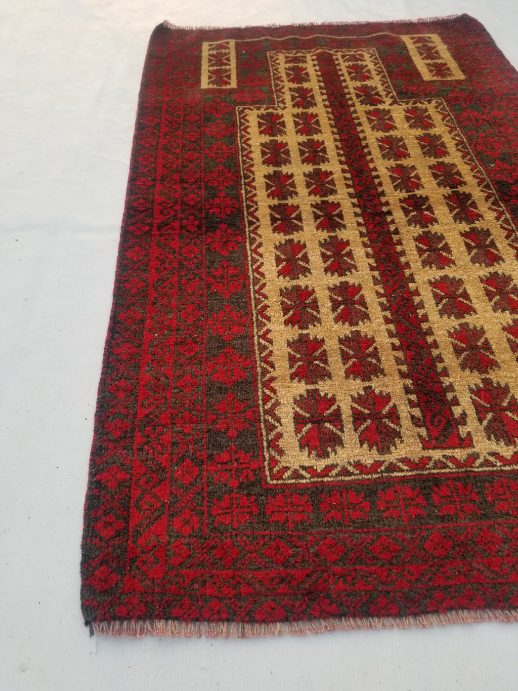 Antique Traditional Handmade Afghan Wool Multicolor Prayer Rug 148x92cm