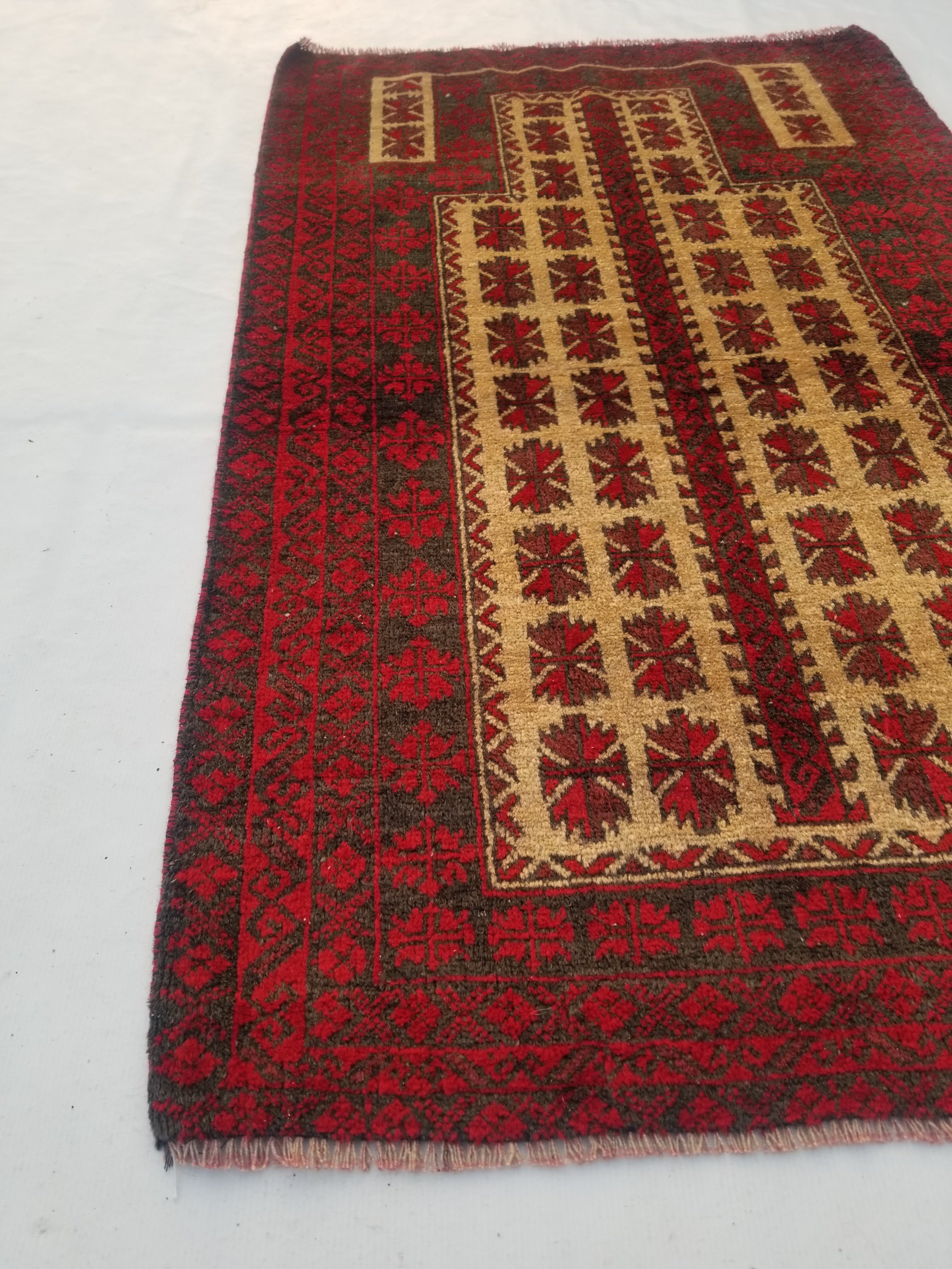 Antique Traditional Handmade Afghan Wool Multicolor Prayer Rug 148x92cm