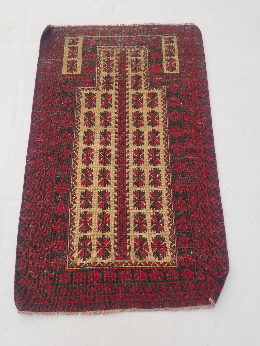 Antique Traditional Handmade Afghan Wool Multicolor Prayer Rug 148x92cm