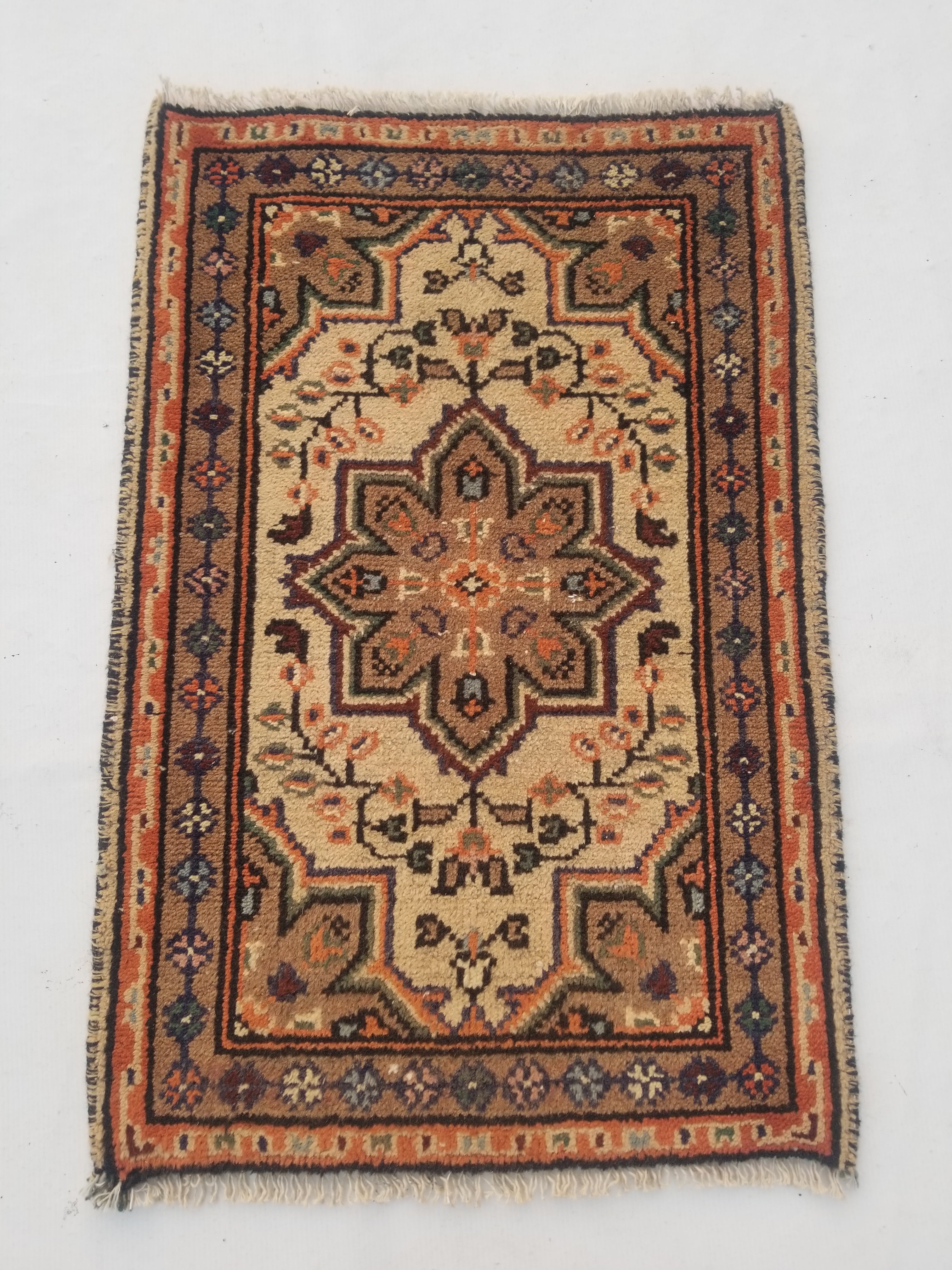 Vintage Traditional Handmade Oriental Wool Multicolor Rug 84x56cm
