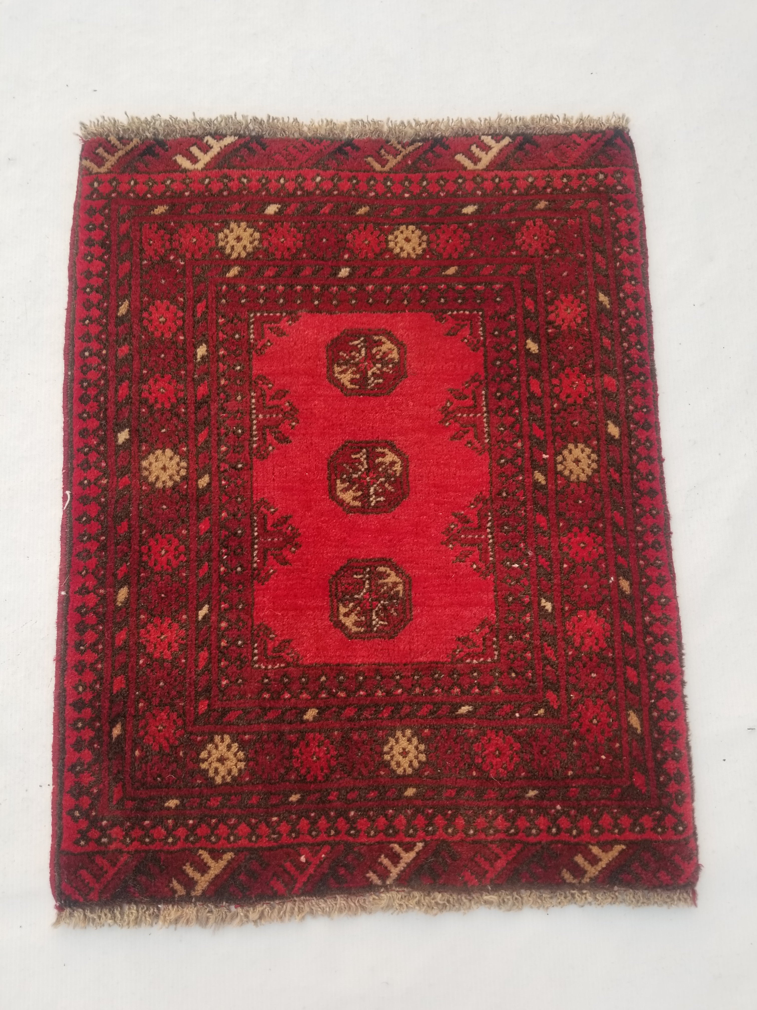 Vintage Traditional Handmade Afghan Turkoman Bokhara Wool Multicolor Rug 65x52cm