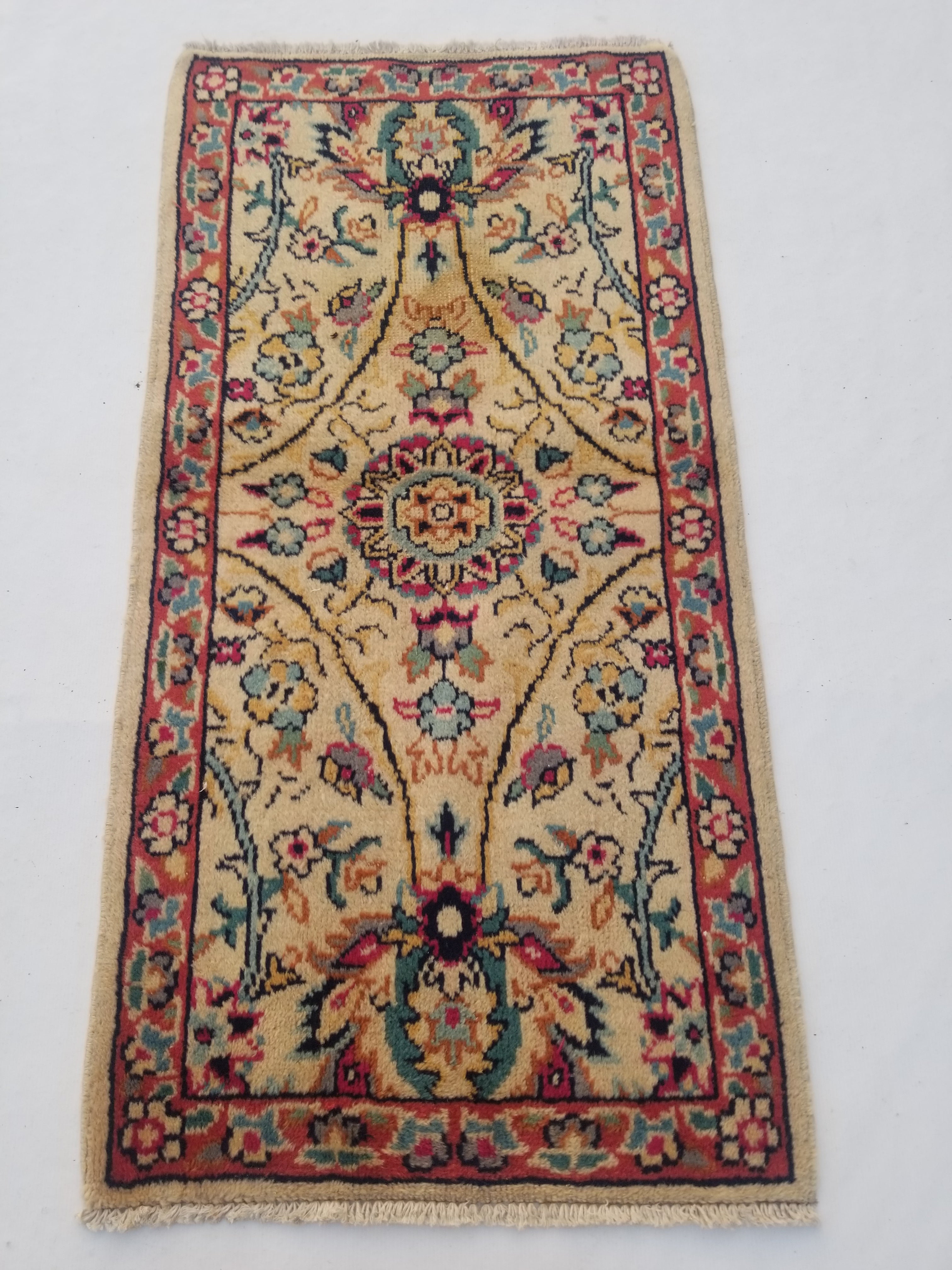 Vintage Traditional Handmade Oriental Wool Multicolor Rug 139x41cm