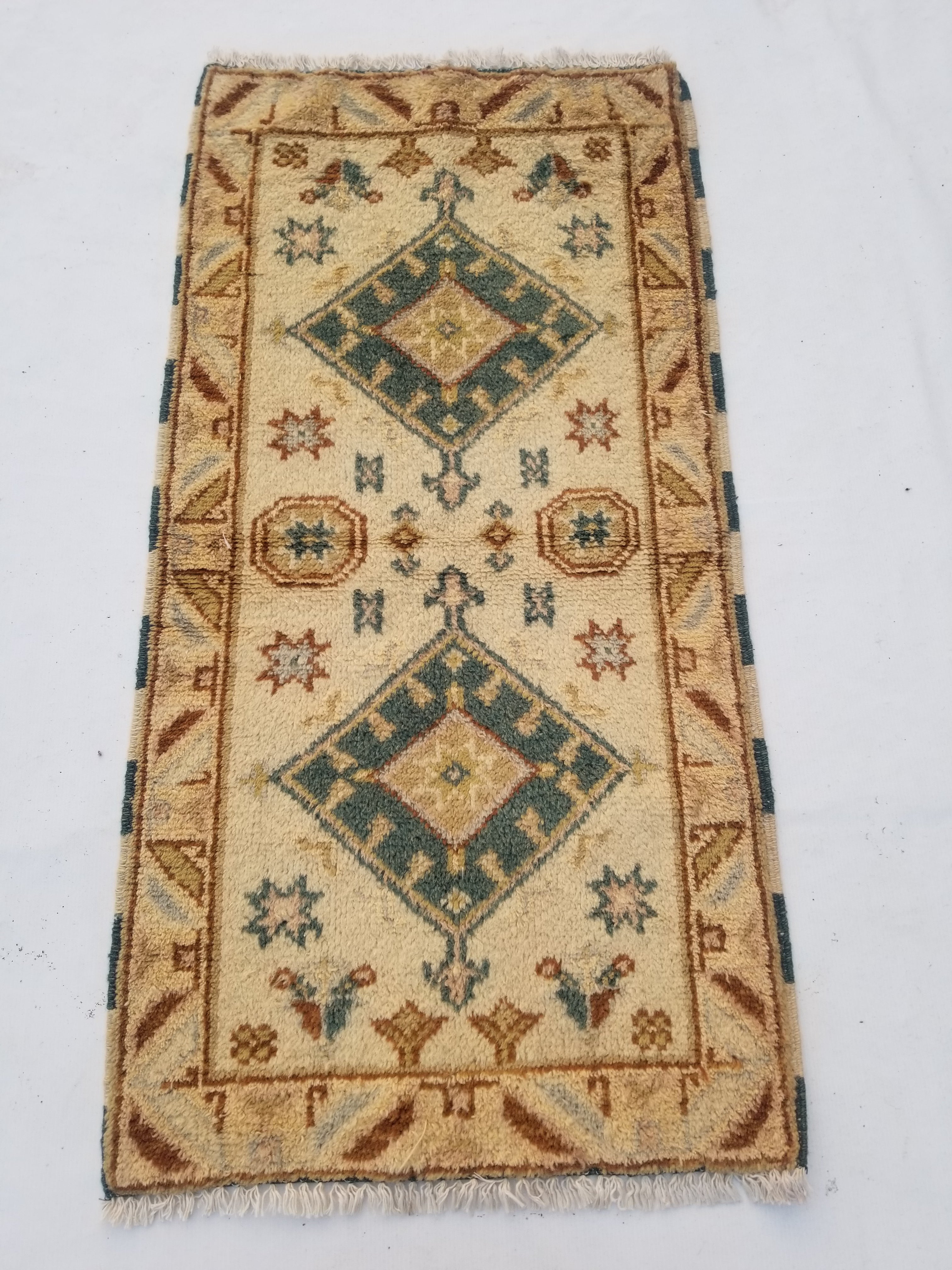 Vintage Traditional Handmade Turkish Oushak Wool Multicolor Rug 120x61cm
