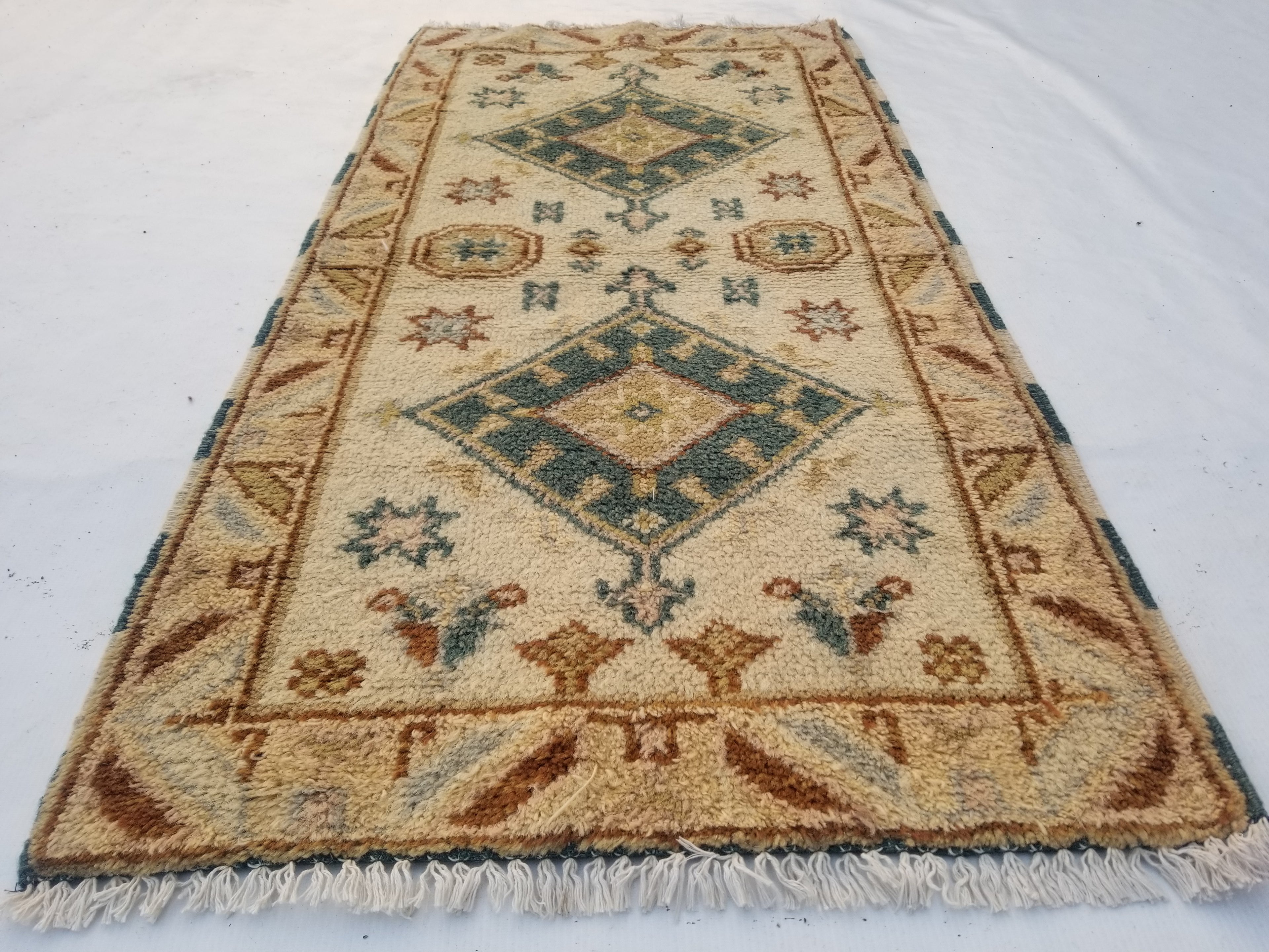 Vintage Traditional Handmade Turkish Oushak Wool Multicolor Rug 120x61cm