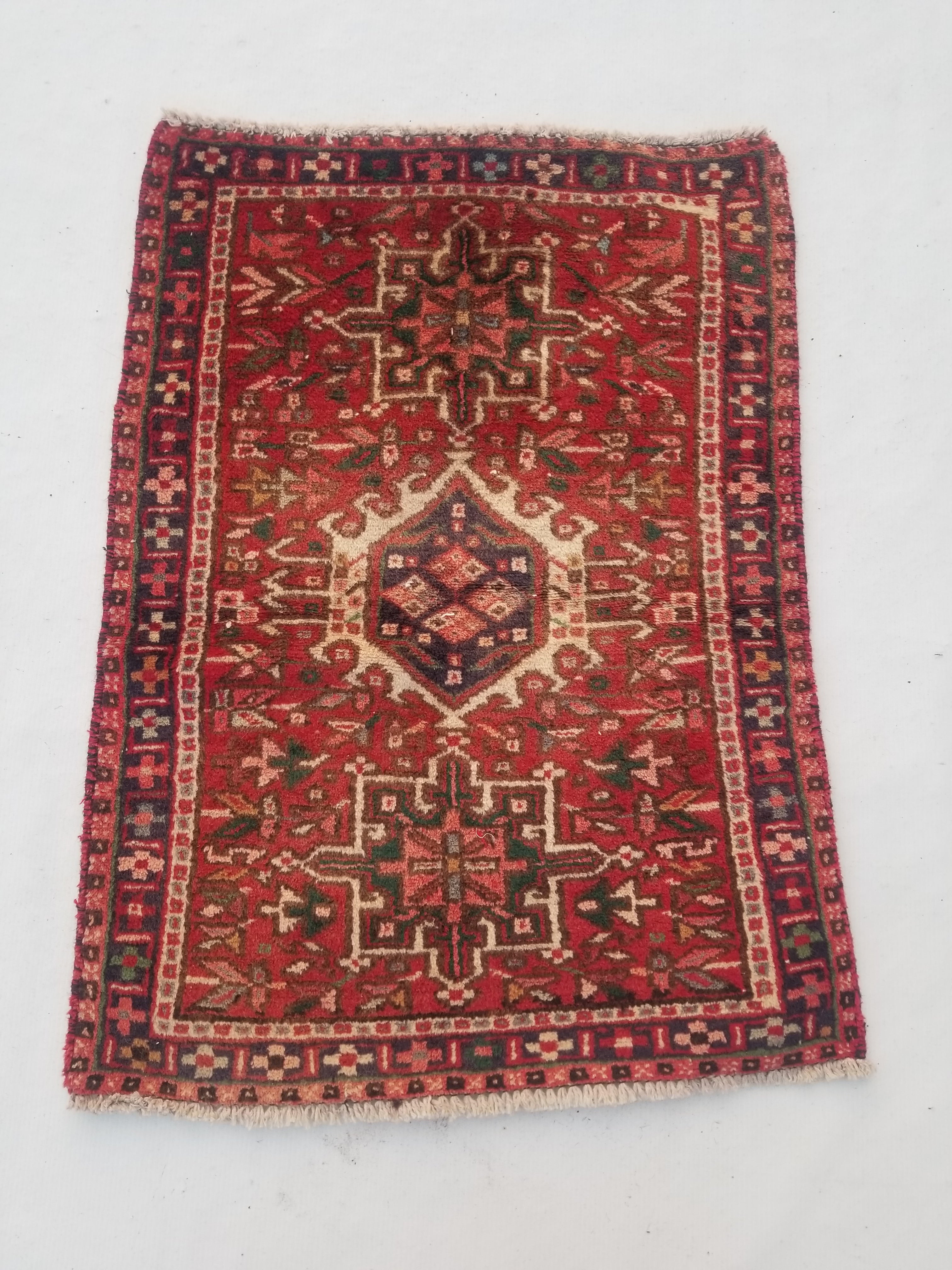 Vintage Traditional Handmade Oriental Wool Multicolor Rug 78x58cm