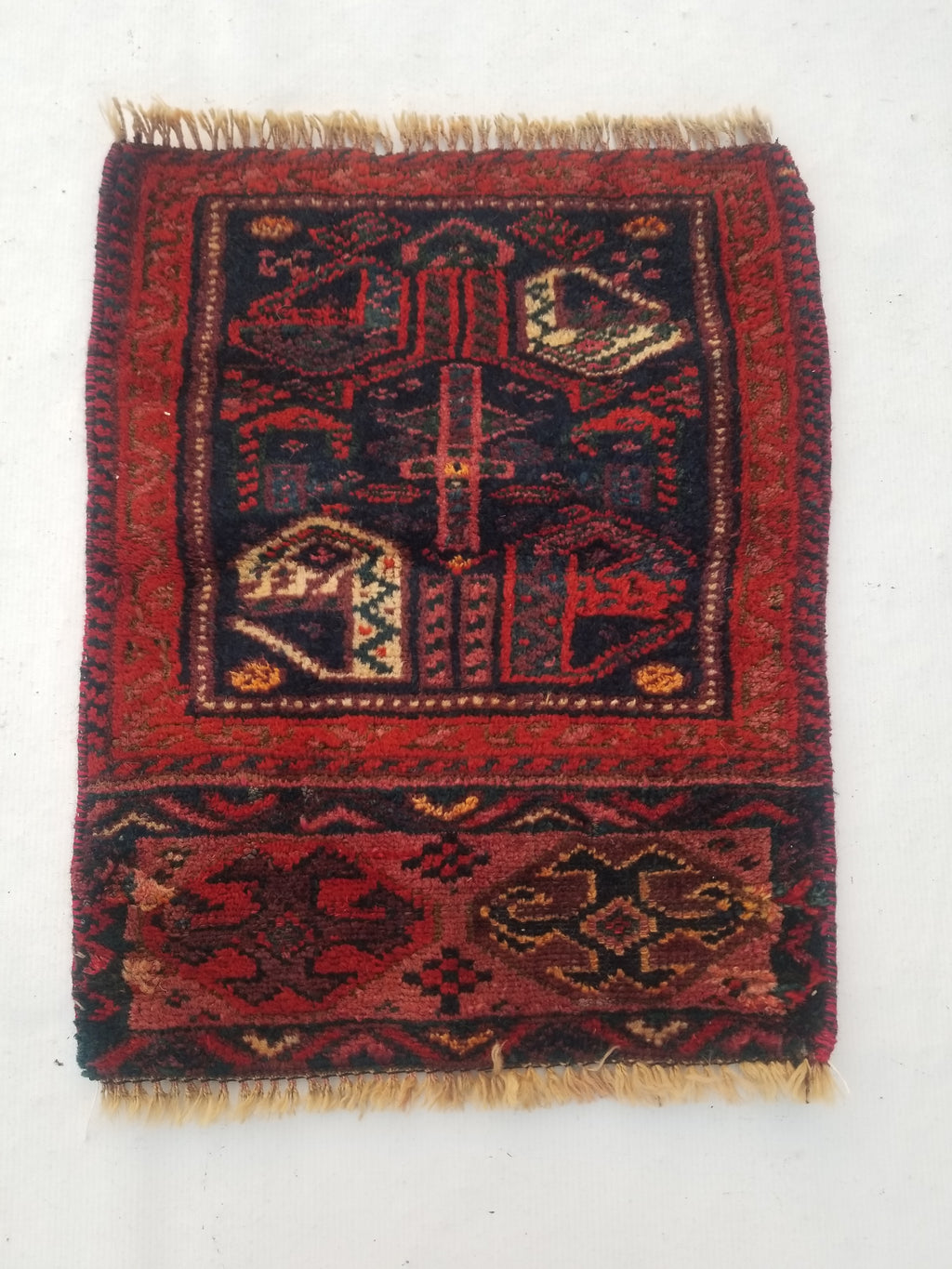 Antique Traditional Handmade Afghan Wool Multicolor Rug 58x47cm